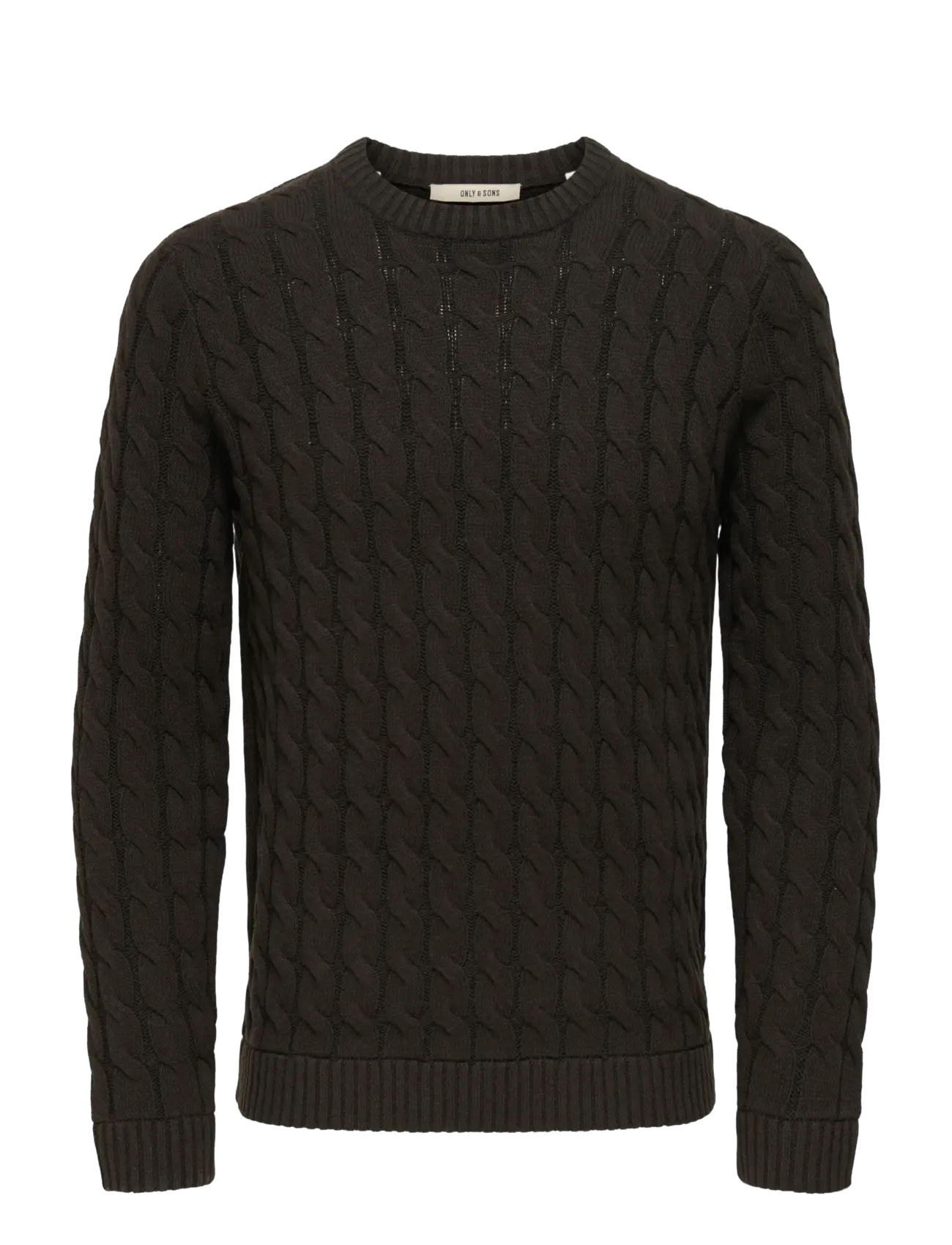 ONLY & SONS ONSKICKER LIFE REG 3 CABLE CREW KNIT - Strik - COFFEE BEAN / brown