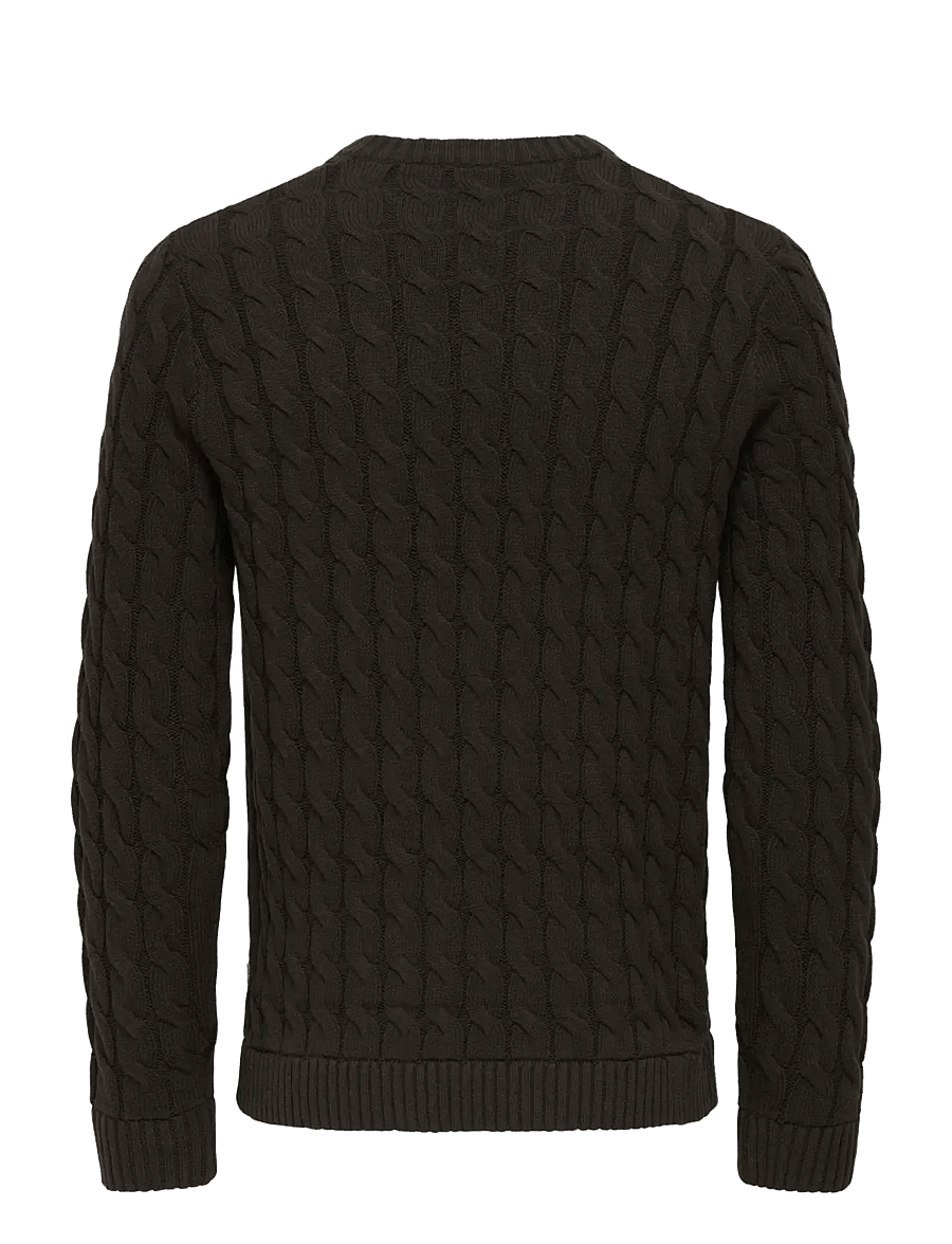 ONLY & SONS - ONSKICKER REG 3 CABLE CREW KNIT - round necks - coffee bean - 1