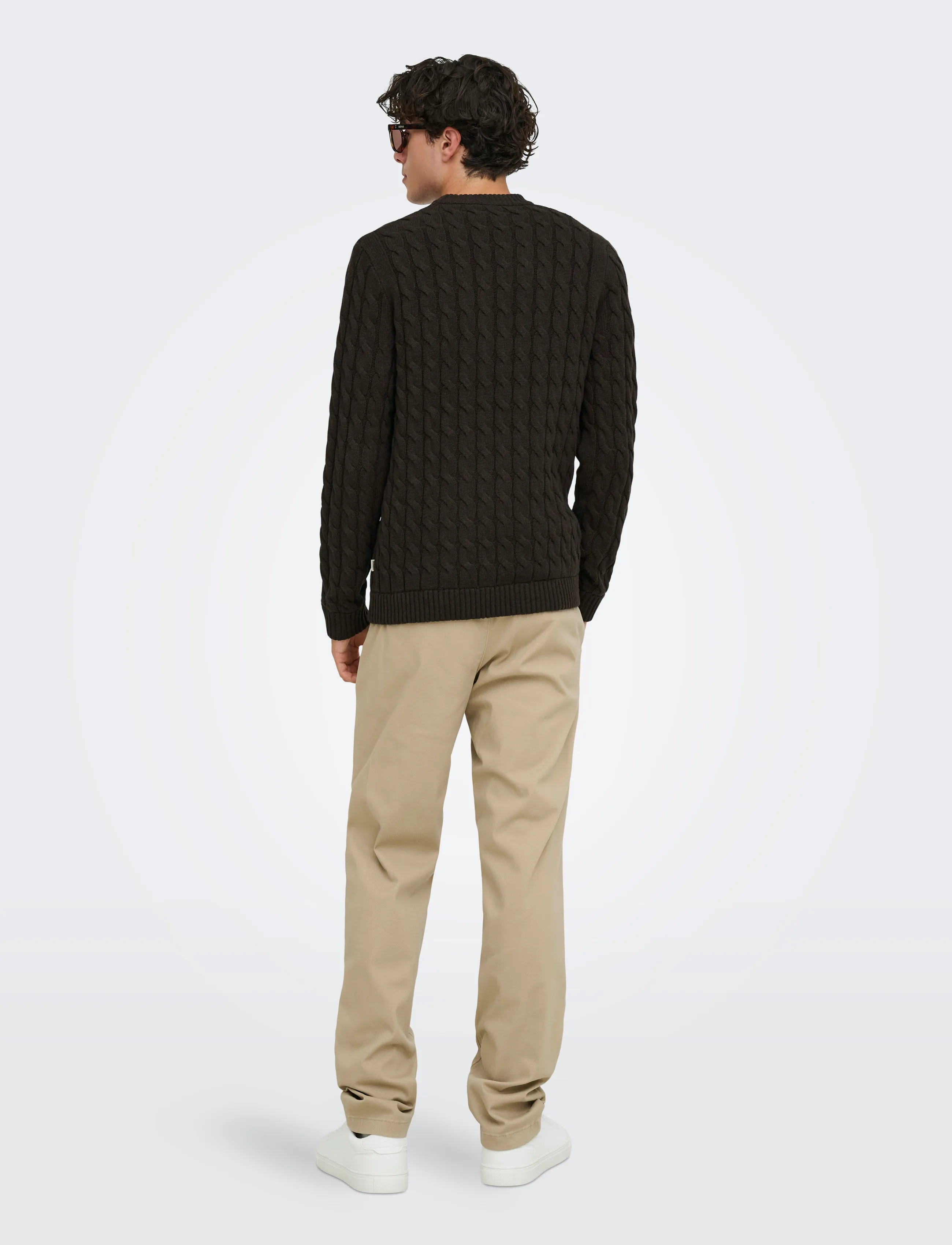 ONLY & SONS - ONSKICKER REG 3 CABLE CREW KNIT - rund hals - coffee bean - 3