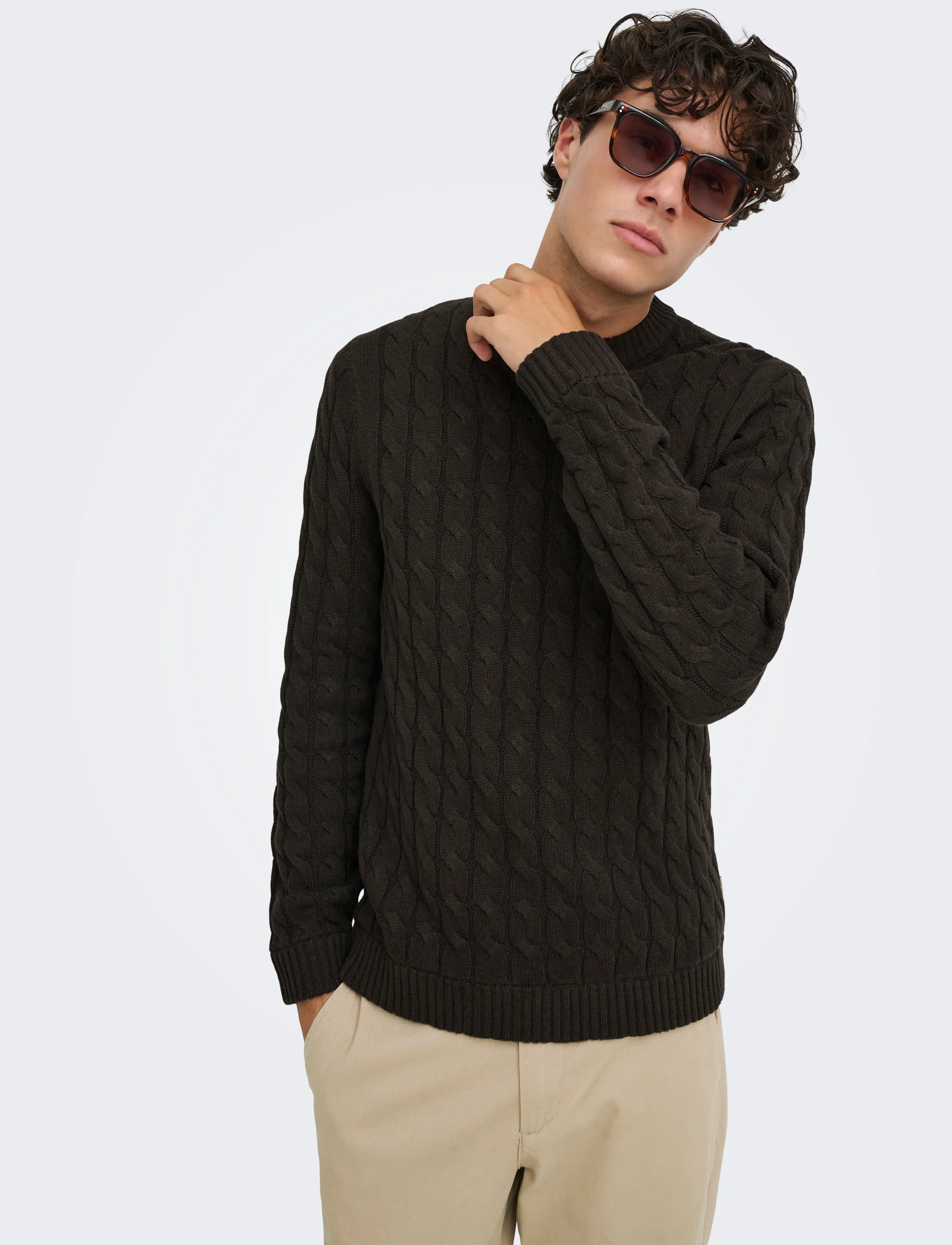 ONLY & SONS Onskicker Reg 3 Cable Crew Knit stickade tröjor herr – bild 6