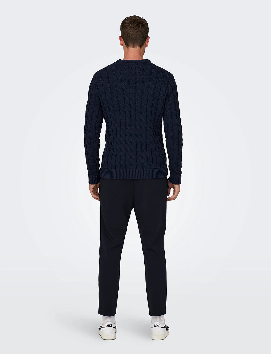 ONLY & SONS - ONSKICKER REG 3 CABLE CREW KNIT - Ümara kaelusega - dark navy - 3