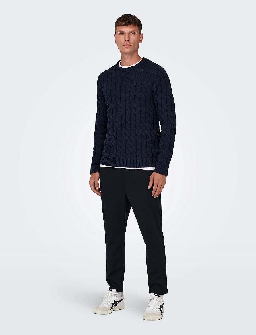 ONLY & SONS - ONSKICKER REG 3 CABLE CREW KNIT - Ümara kaelusega - dark navy - 4