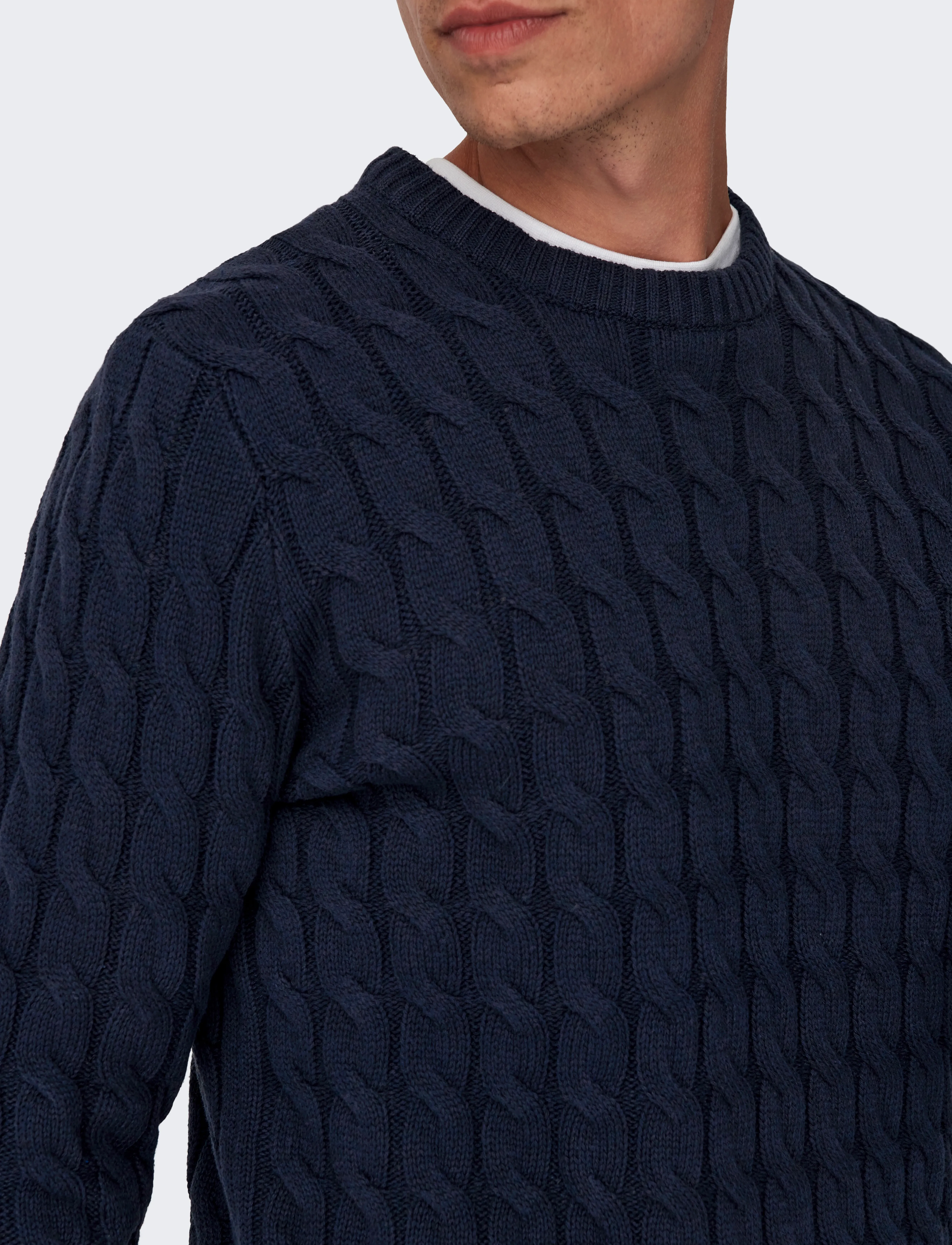 ONLY & SONS - ONSKICKER LIFE REG 3 CABLE CREW KNIT - Ümmarguse kaelusega kudumid - dark navy - 5