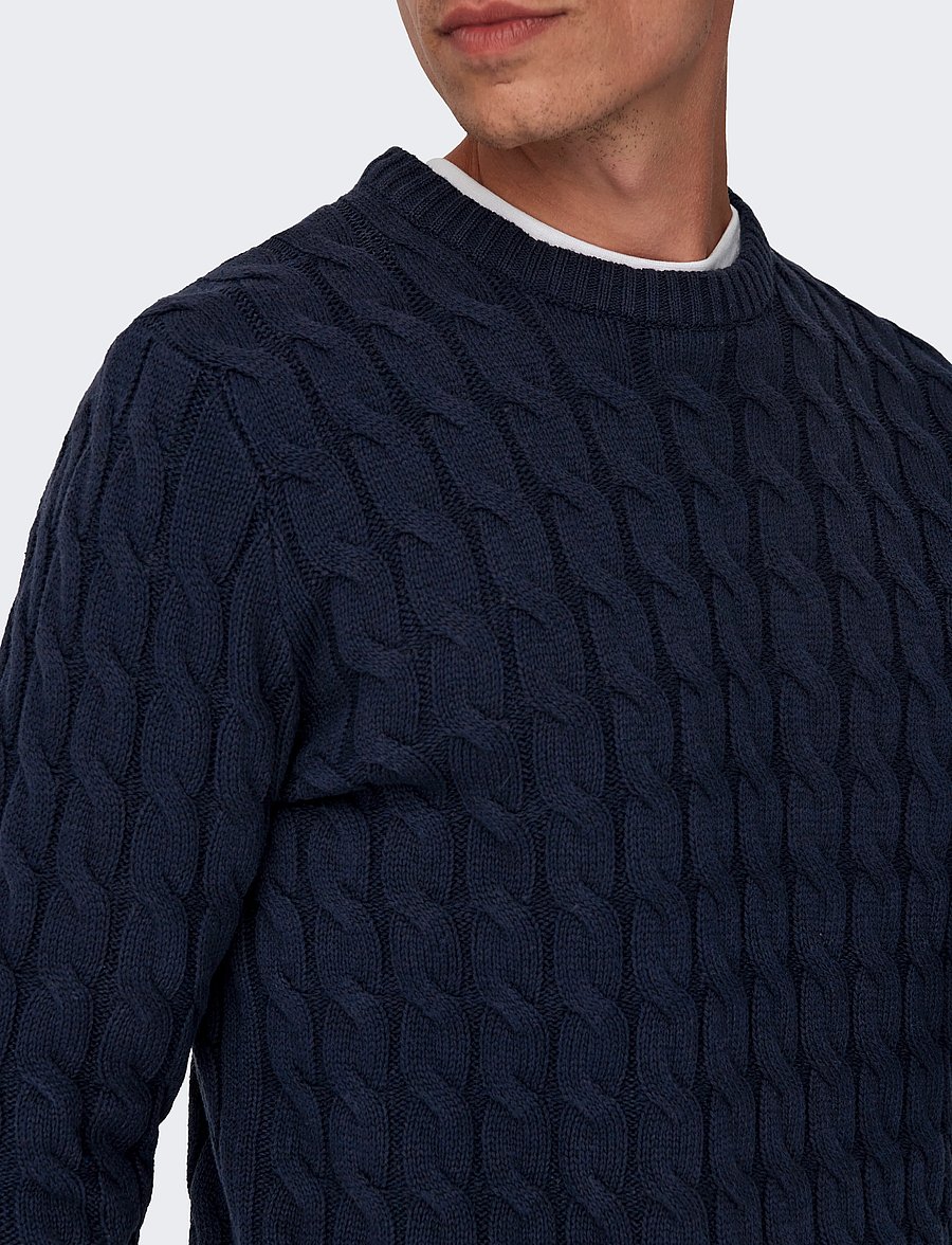ONLY & SONS - ONSKICKER REG 3 CABLE CREW KNIT - Ümara kaelusega - dark navy - 5