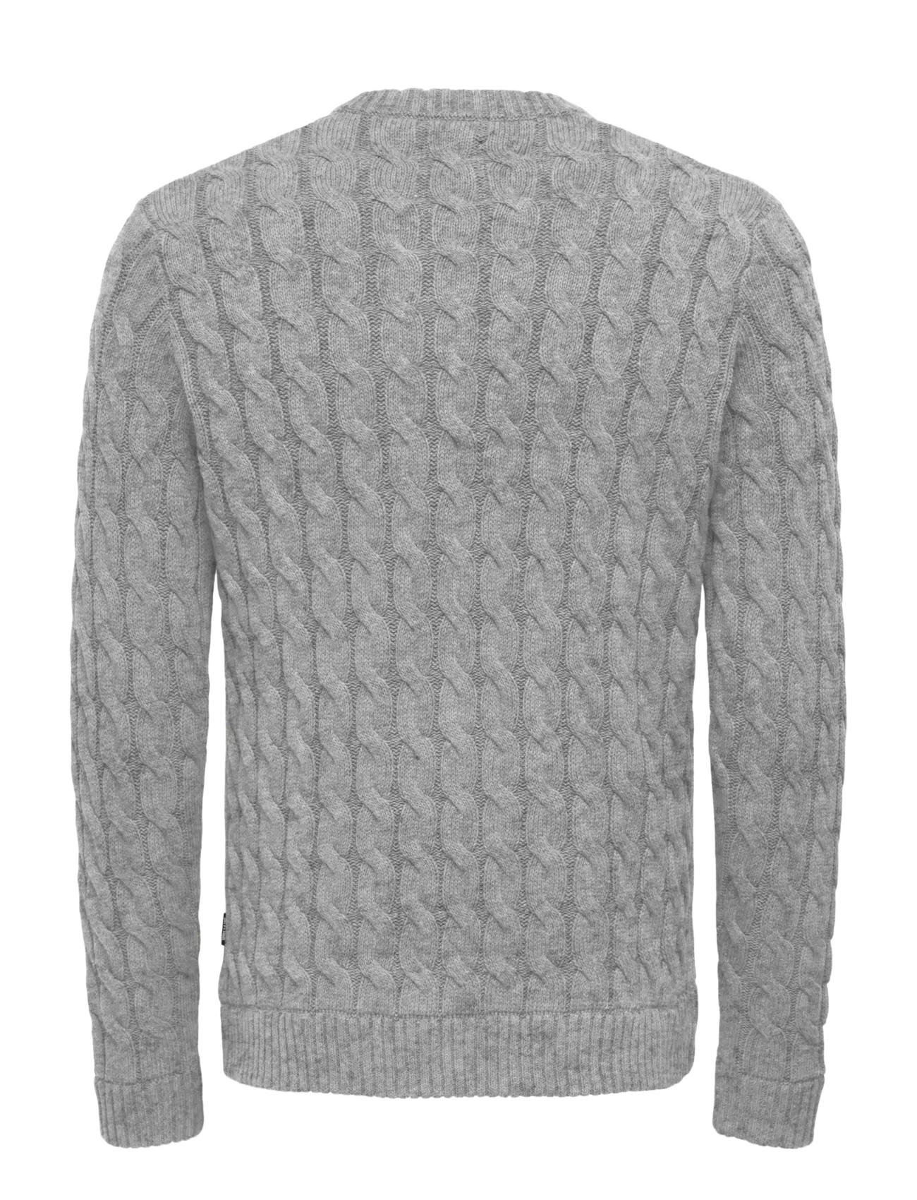 ONLY & SONS - ONSKICKER LIFE REG 3 CABLE CREW KNIT - round necks - light grey melange - 2