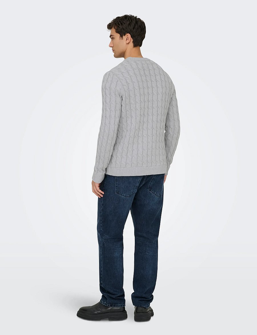 ONLY & SONS - ONSKICKER REG 3 CABLE CREW KNIT - džemperi ar apaļu kakla izgriezumu - light grey melange - 3