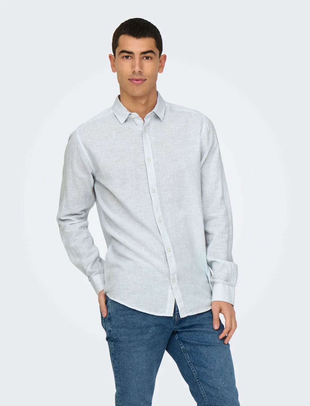 ONLY & SONS - ONSCAIDEN LS STRIPE LINEN SHIRT 6601NOOS - gestreifte hemden - cashmere blue - 0