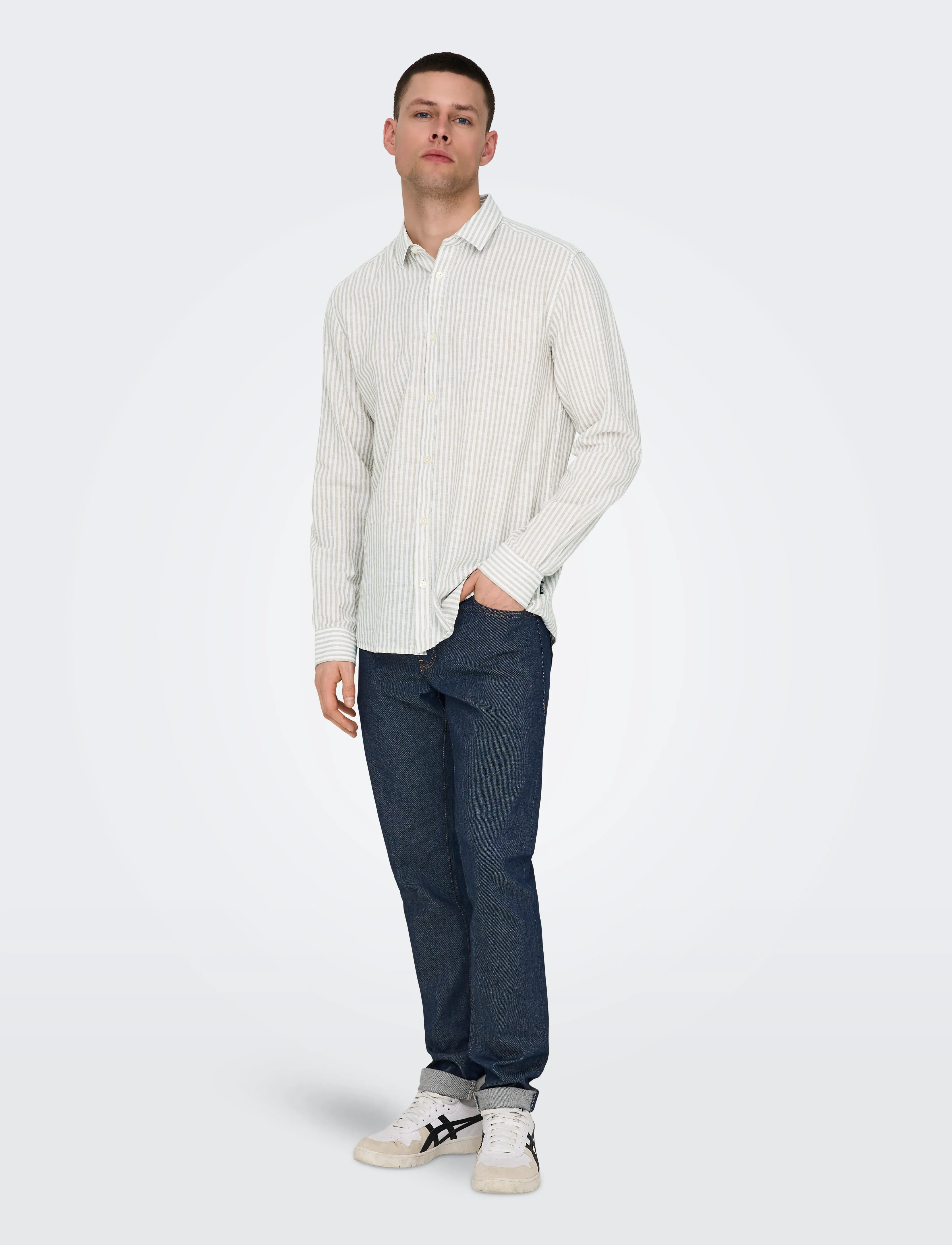ONLY & SONS - ONSCAIDEN LIFE LS STRIPE LINEN NOOS - stribede skjorter - chinchilla - 4