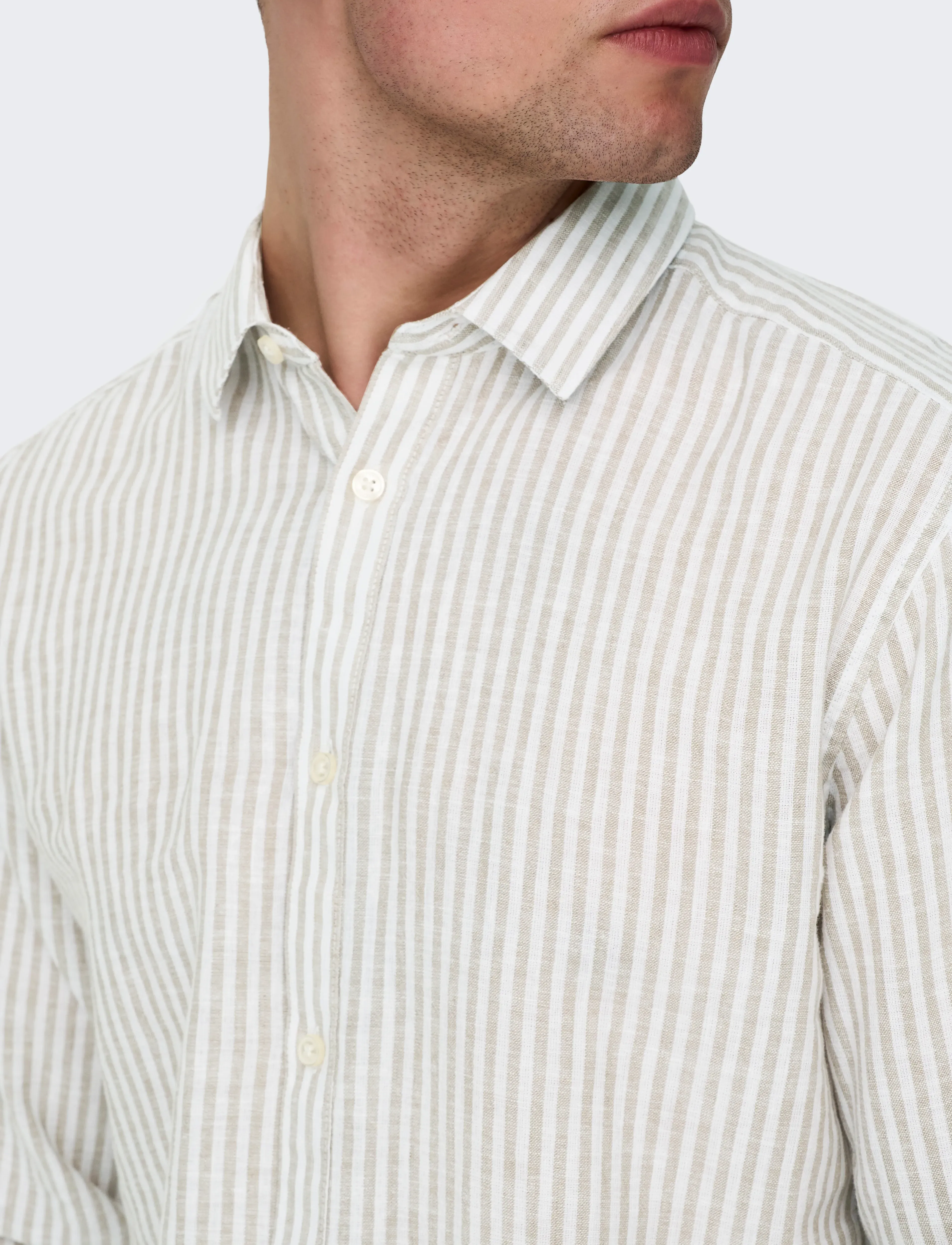 ONLY & SONS - ONSCAIDEN LIFE LS STRIPE LINEN NOOS - stribede skjorter - chinchilla - 5
