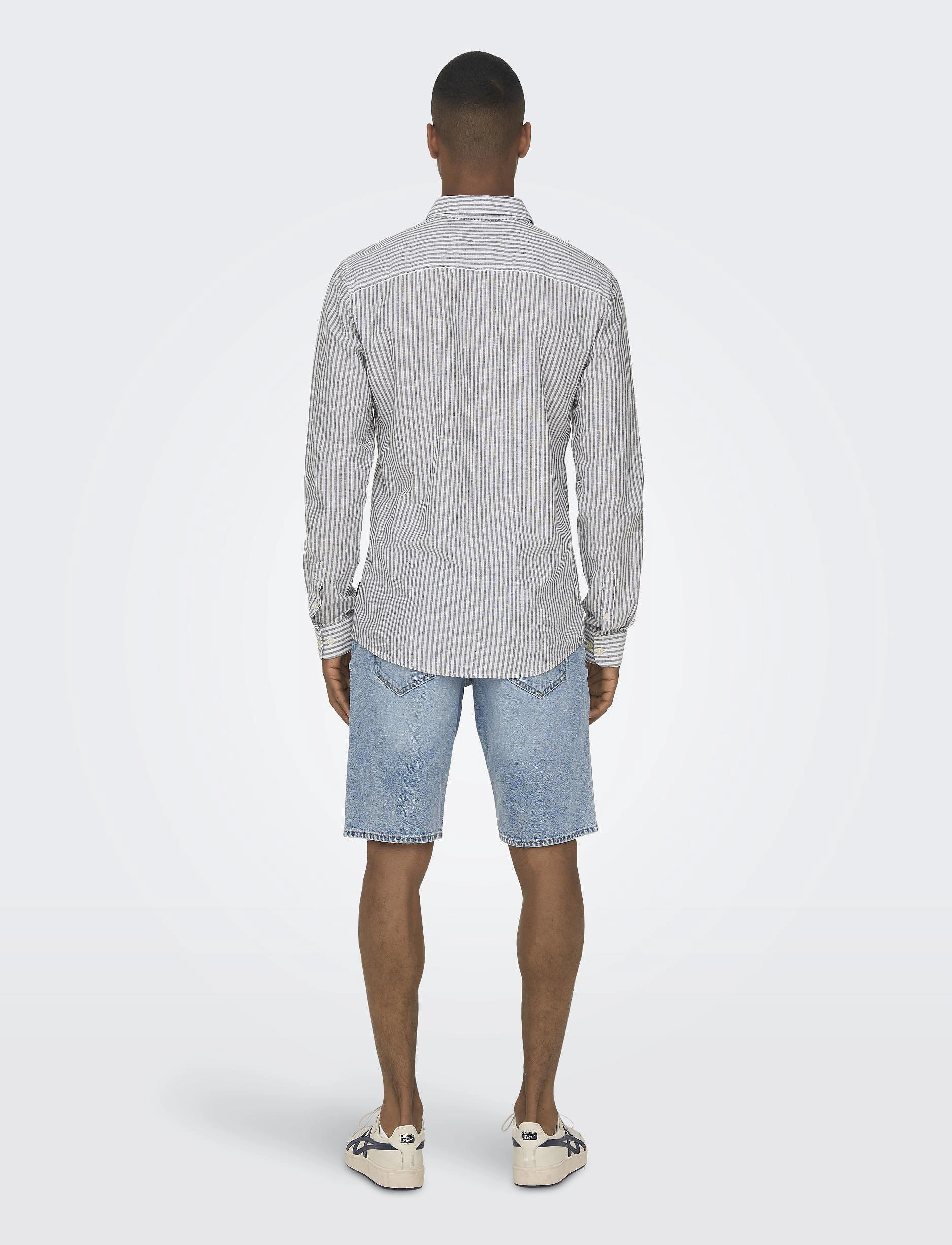 ONLY & SONS - ONSCAIDEN LIFE LS STRIPE LINEN NOOS - randiga skjortor - dark navy - 3