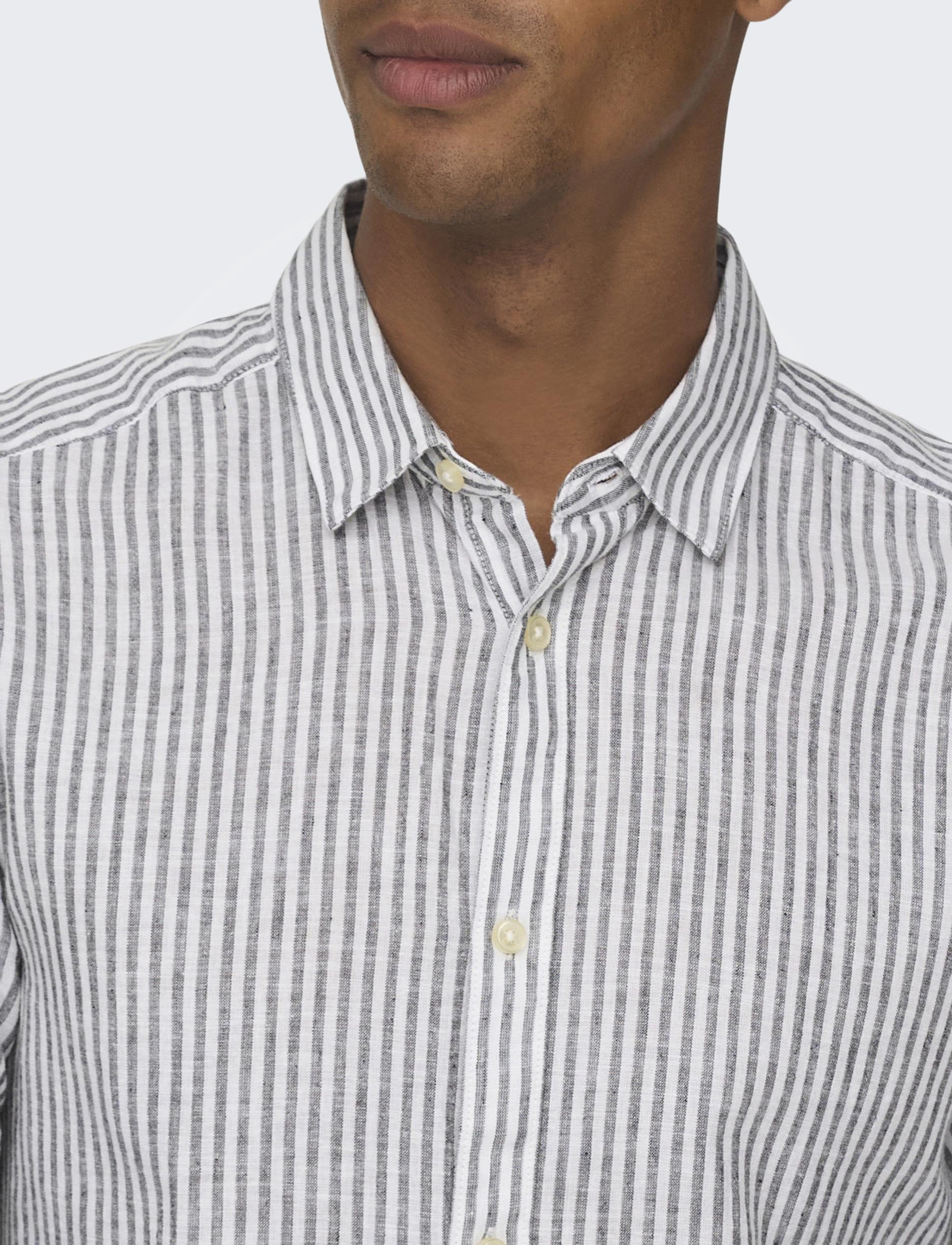 ONLY & SONS - ONSCAIDEN LIFE LS STRIPE LINEN NOOS - randiga skjortor - dark navy - 5