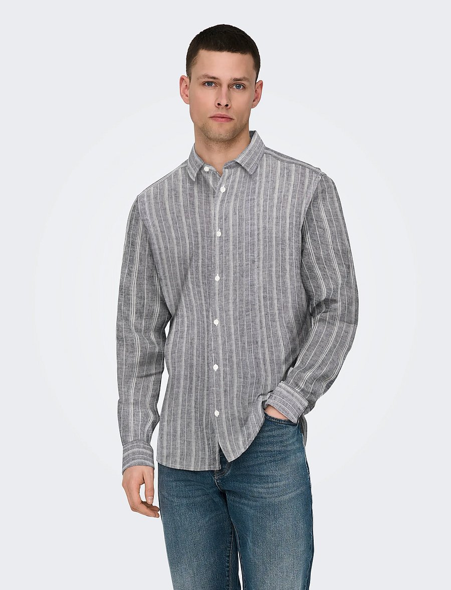 ONLY & SONS - ONSCAIDEN LS STRIPE LINEN SHIRT 6601NOOS - gestreifte hemden - dark sapphire - 0