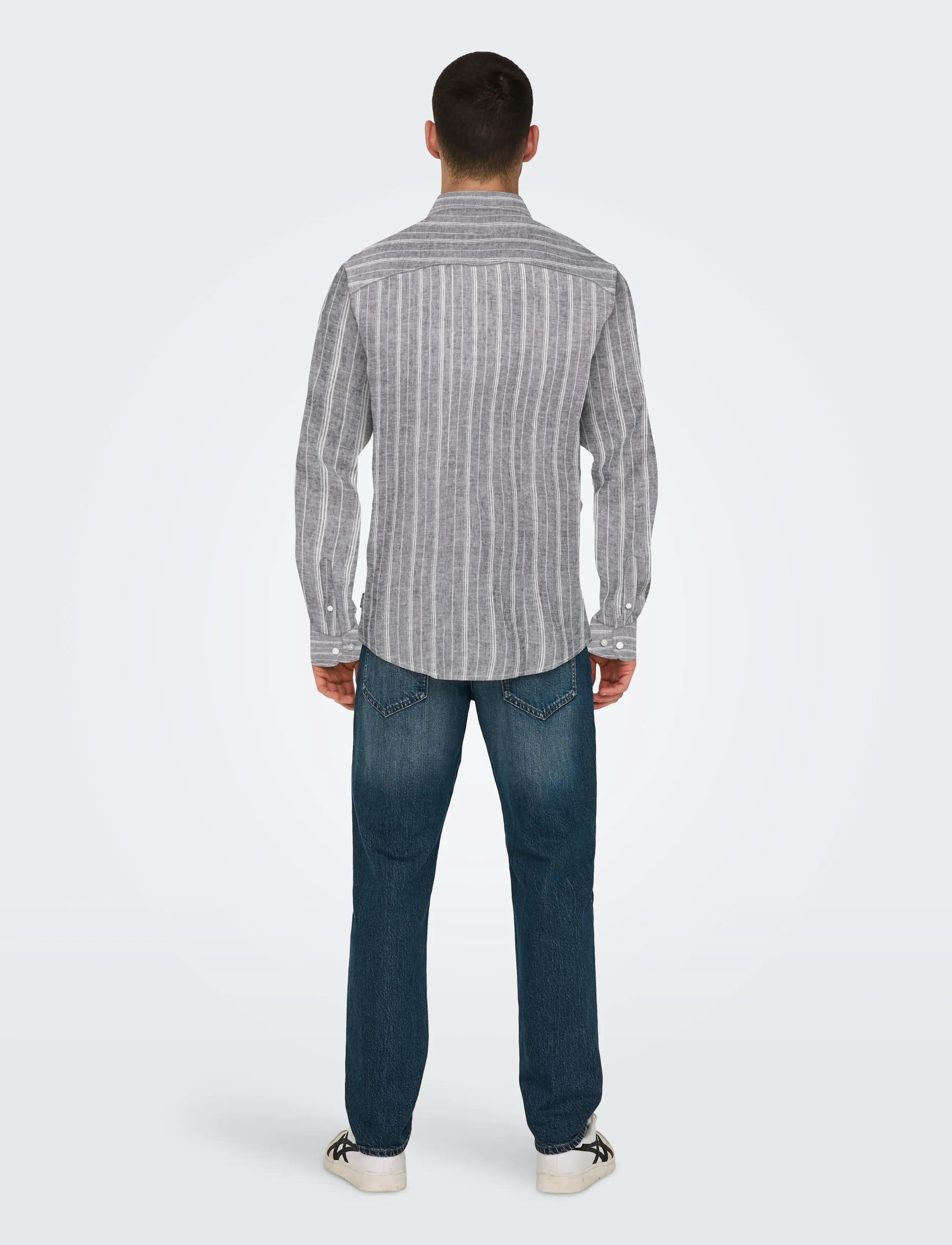 ONLY & SONS - ONSCAIDEN LIFE LS STRIPE LINEN NOOS - stribede skjorter - dark sapphire - 3