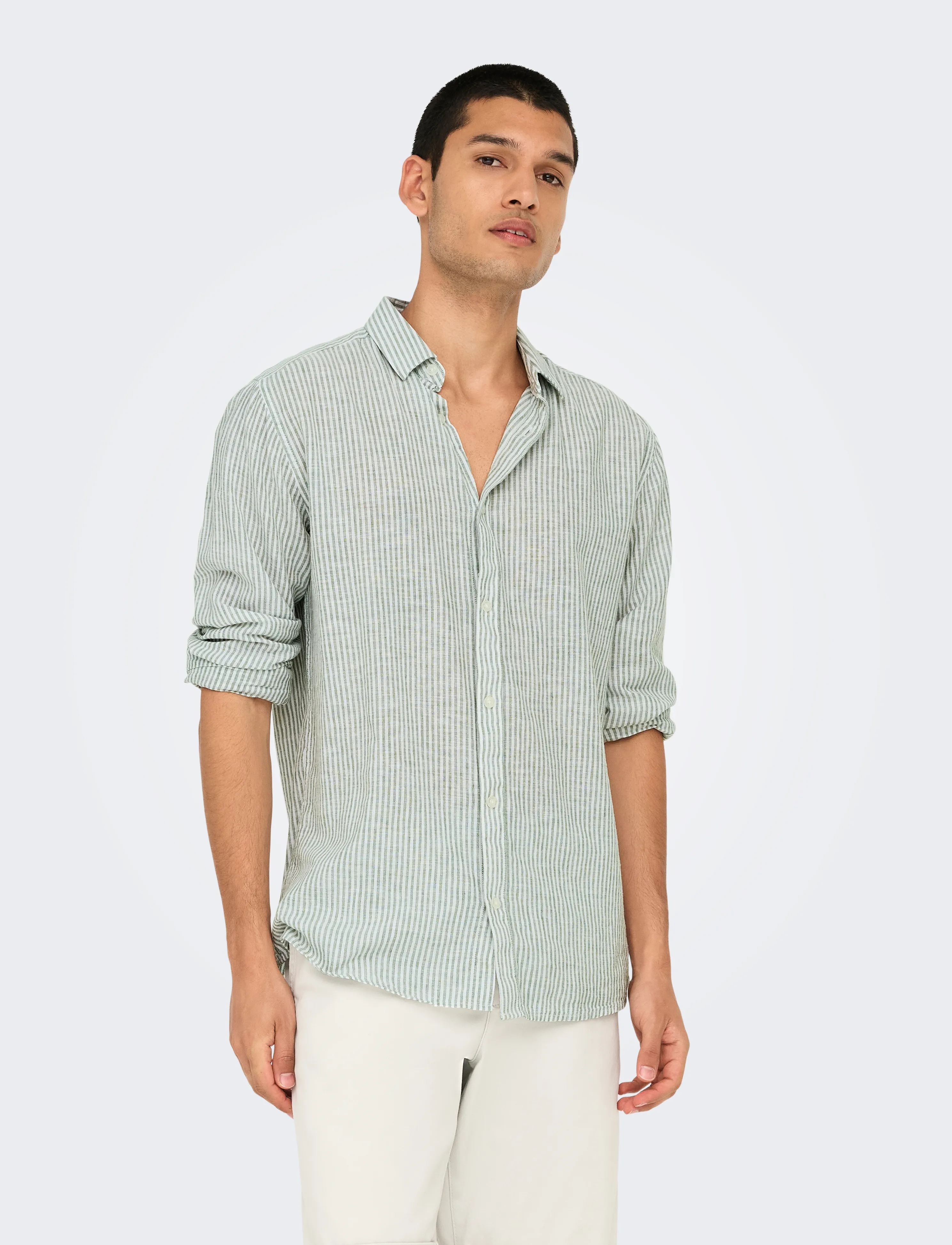 ONLY & SONS ONSCAIDEN LIFE LS STRIPE LINEN NOOS - Gestreifte Hemden - SEA SPRAY / green