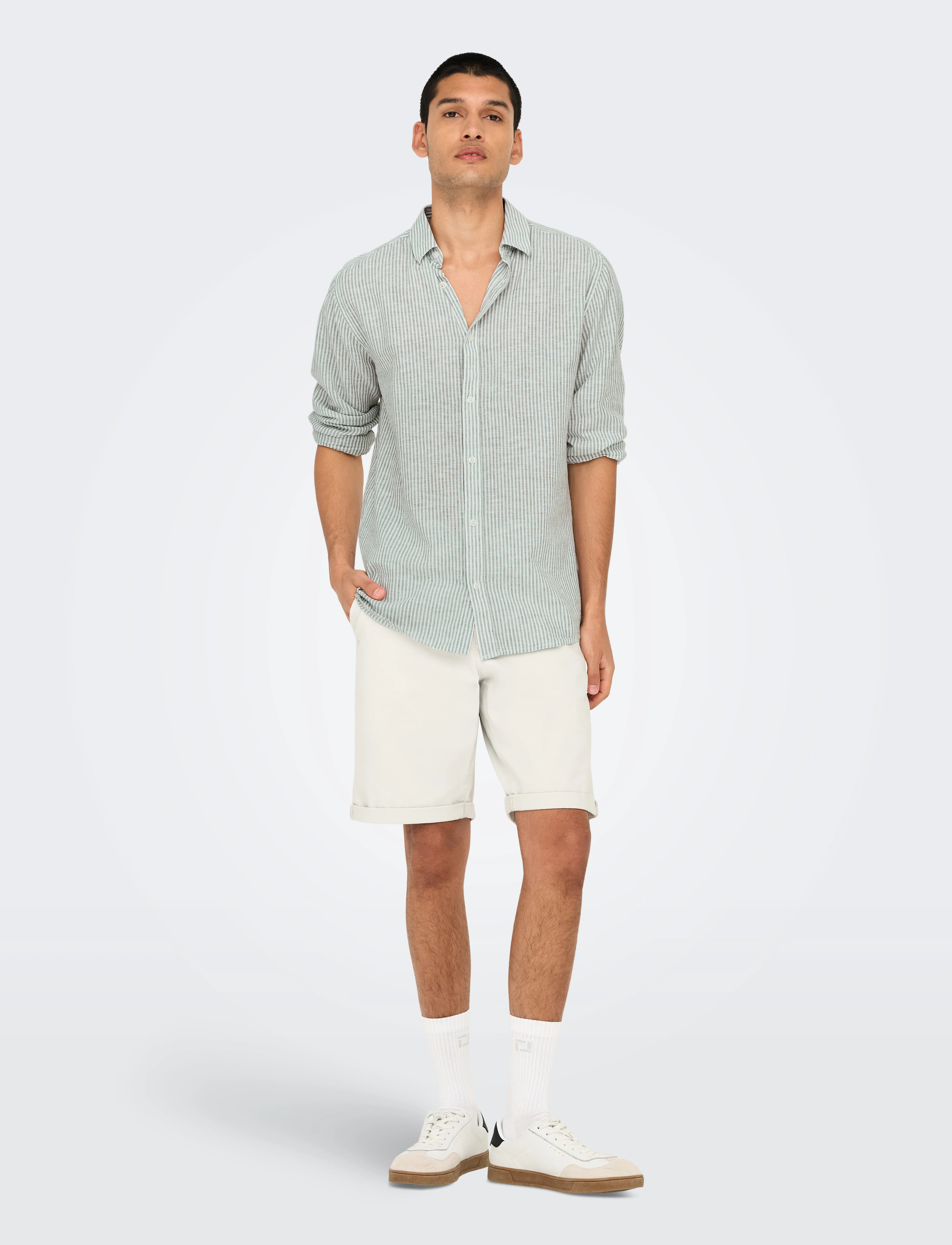 ONLY & SONS - ONSCAIDEN LIFE LS STRIPE LINEN NOOS - gestreifte hemden - sea spray - 4