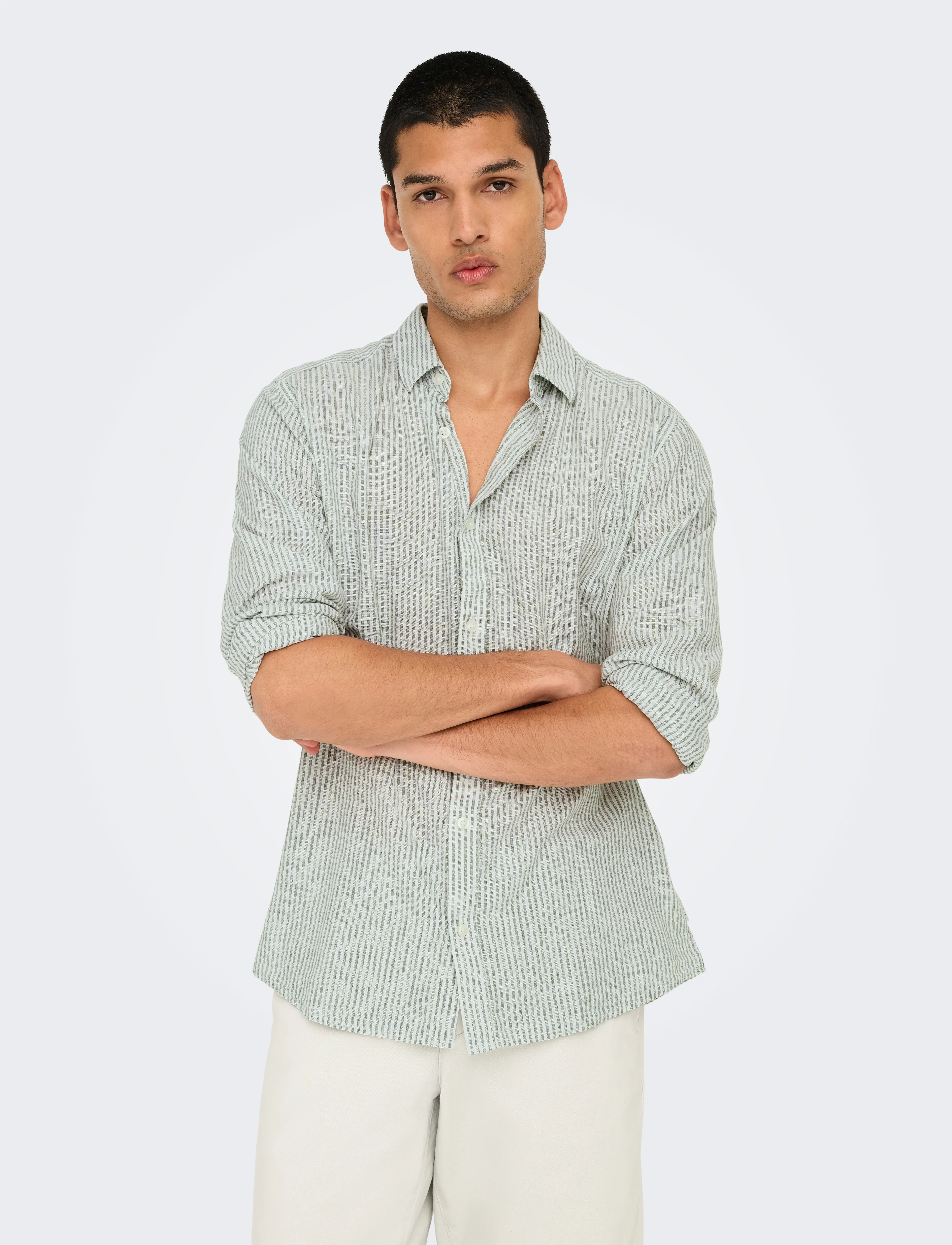 ONLY & SONS - ONSCAIDEN LIFE LS STRIPE LINEN NOOS - gestreifte hemden - sea spray - 5