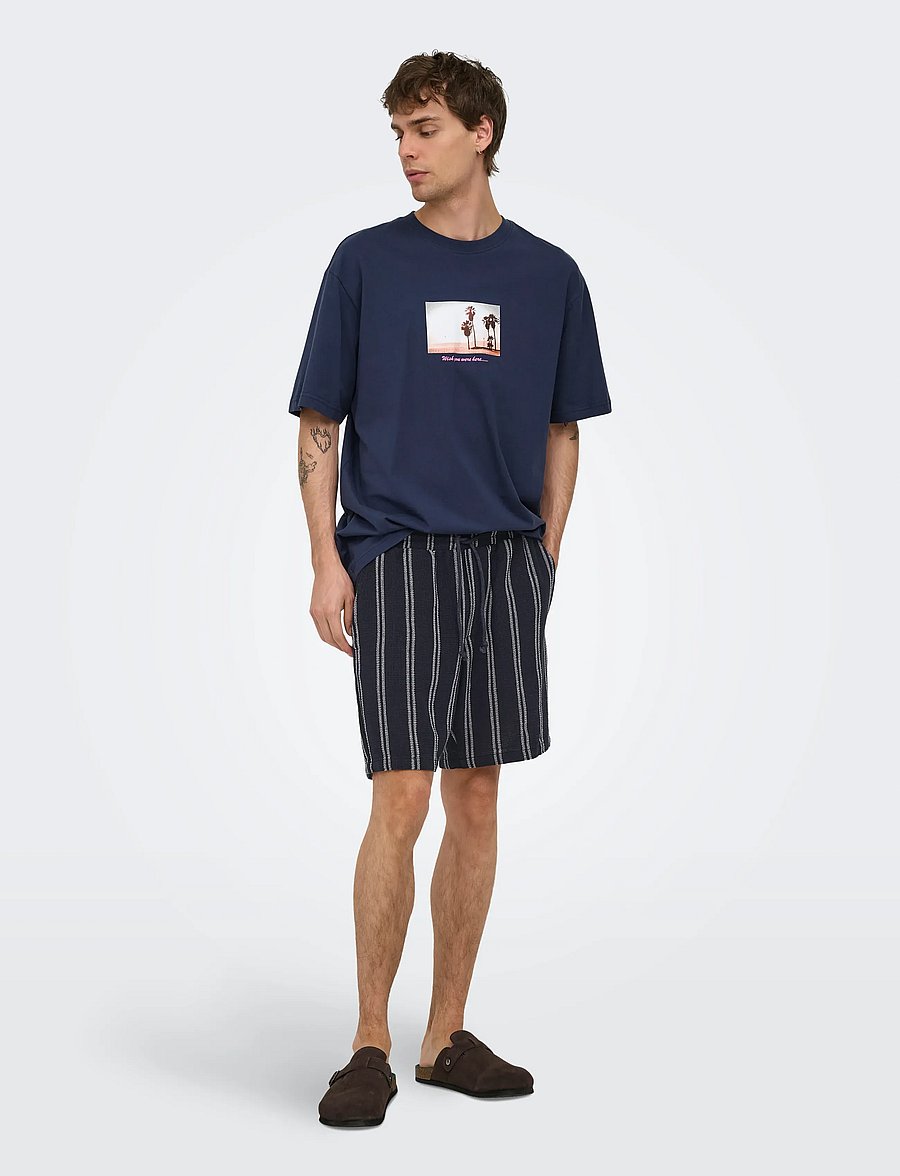 ONLY & SONS - ONSTREV LIFE REG STRUC STRIPE SHORTS - freizeitshorts - dark navy - 4