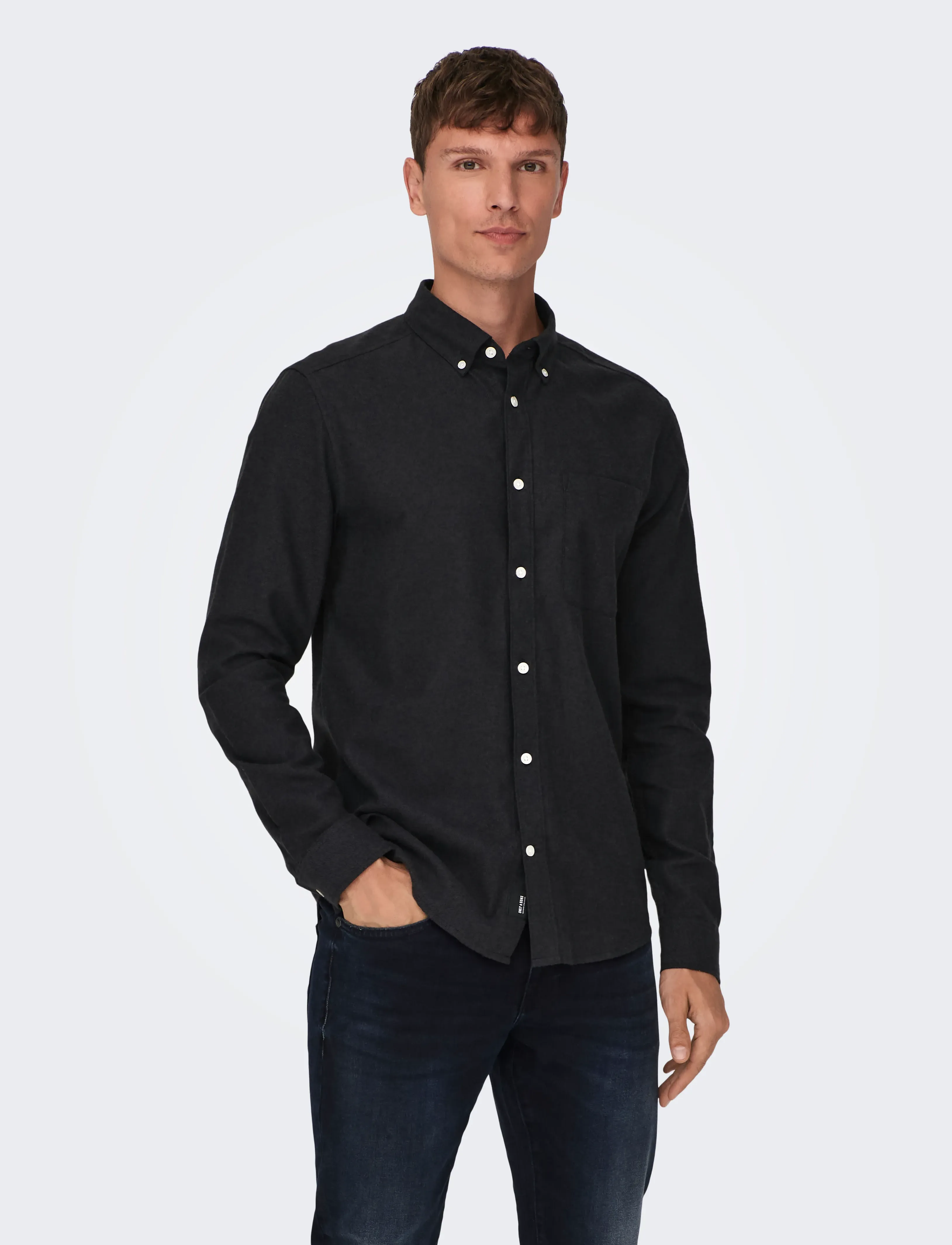 ONLY & SONS Onsgudmund Slim 1-Pkt Solid Shirt Noos, Mænd, Button-Down Skjorte, Sort, Str: L