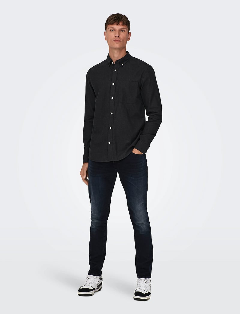 ONLY & SONS - ONSGUDMUND SLIM 1-PKT SOLID SHIRT NOOS - casual shirts - black - 4