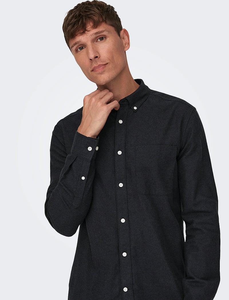 ONLY & SONS - ONSGUDMUND SLIM 1-PKT SOLID SHIRT NOOS - casual shirts - black - 5