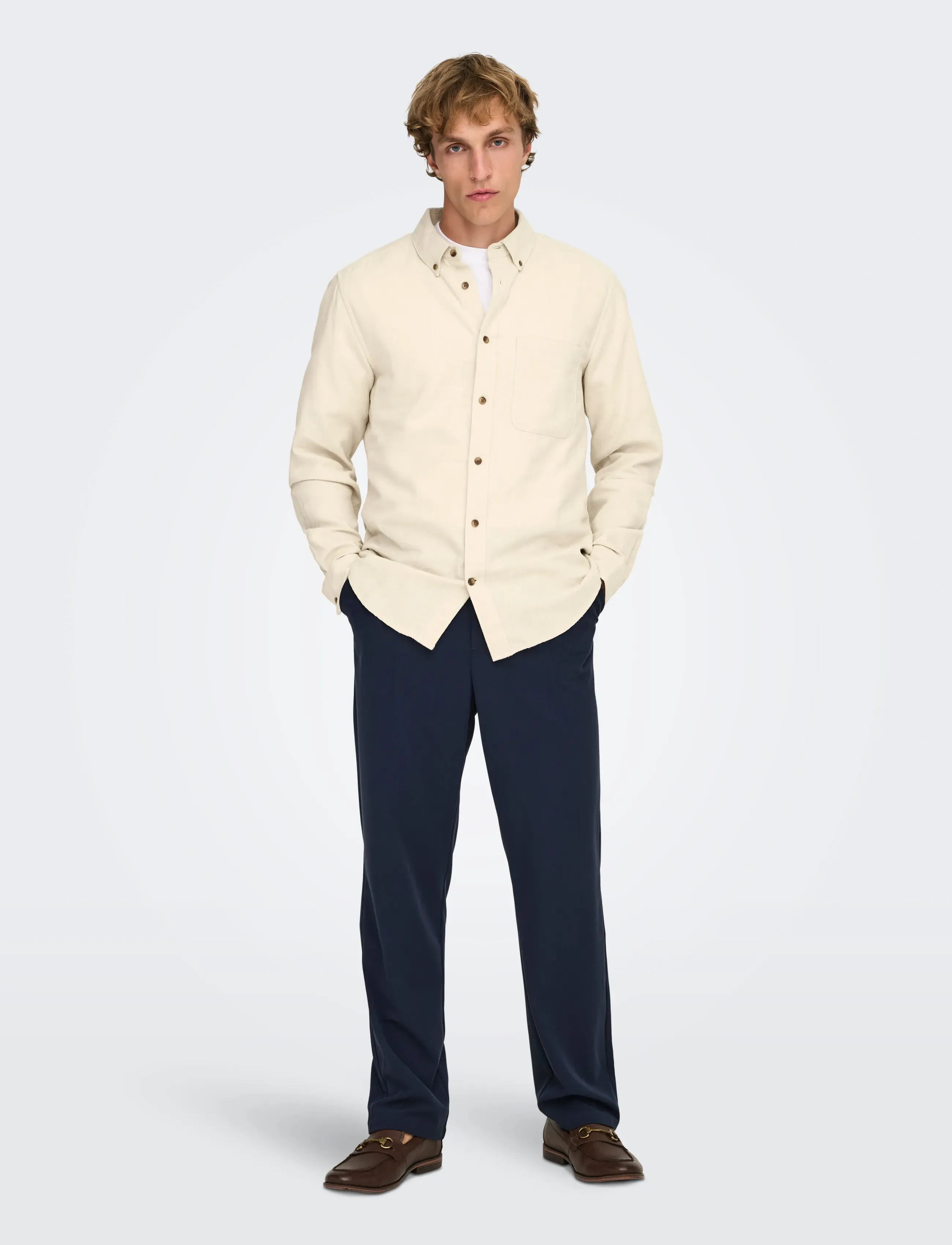 ONLY & SONS - ONSGUDMUND SLIM 1-PKT SOLID SHIRT NOOS - casual skjortor - silver lining - 5