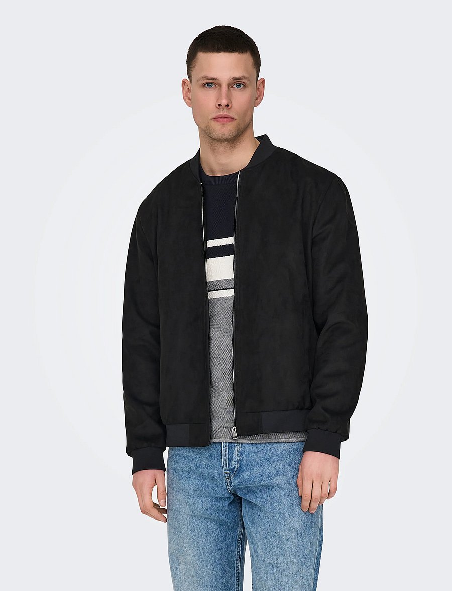 ONLY & SONS - ONSLUCAS FAKE SUEDE BOMBER OTW NOOS - frühlingsjacken - black - 0