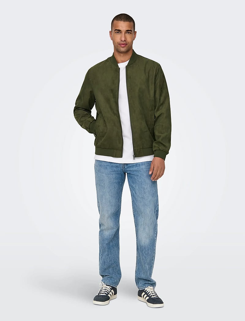 ONLY & SONS - ONSLUCAS FAKE SUEDE BOMBER OTW NOOS - vestes de printemps - olive night - 5
