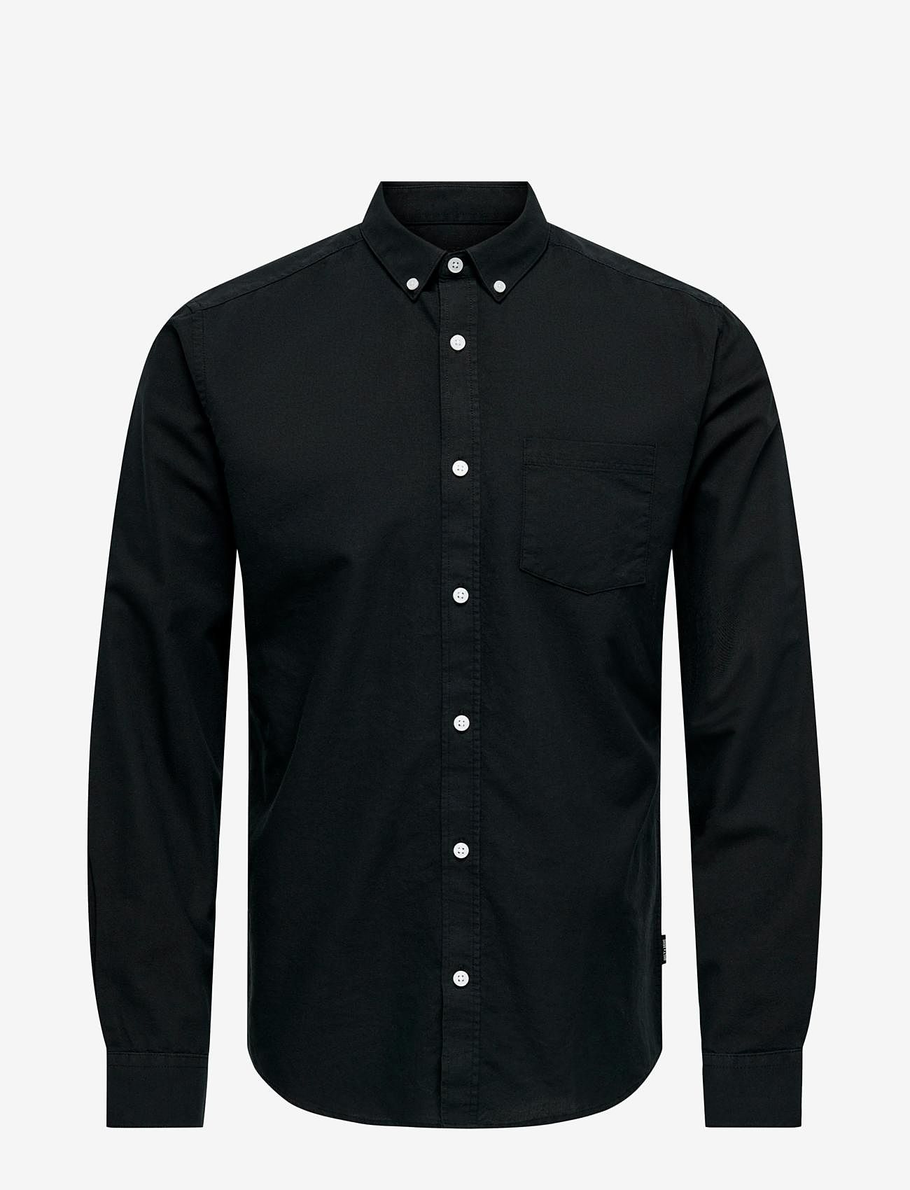 ONLY & SONS - ONSREMY LS REG WASH OXFORD SHIRT - oxford-skjortor - black - 0
