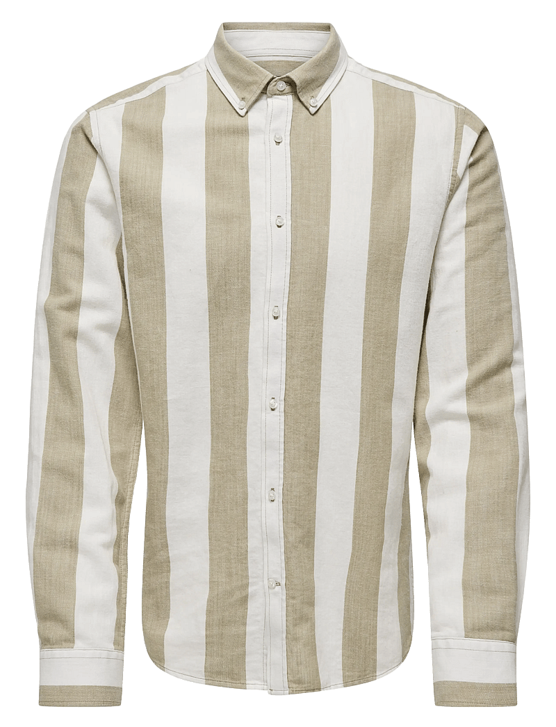 ONLY & SONS - ONSARLO SLIM LS STRIPE HRB LINEN SHIRT - linased särgid - chinchilla - 1