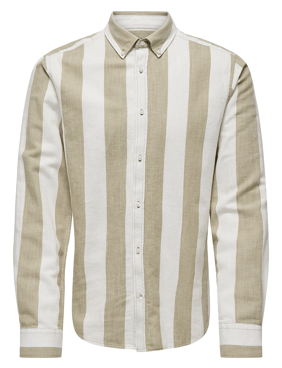 ONLY & SONS - ONSARLO SLIM LS STRIPE HRB LINEN SHIRT - hørskjorter - chinchilla - 1