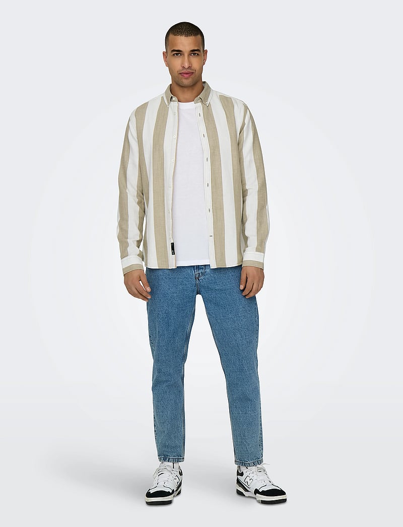 ONLY & SONS - ONSARLO SLIM LS STRIPE HRB LINEN SHIRT - linased särgid - chinchilla - 0