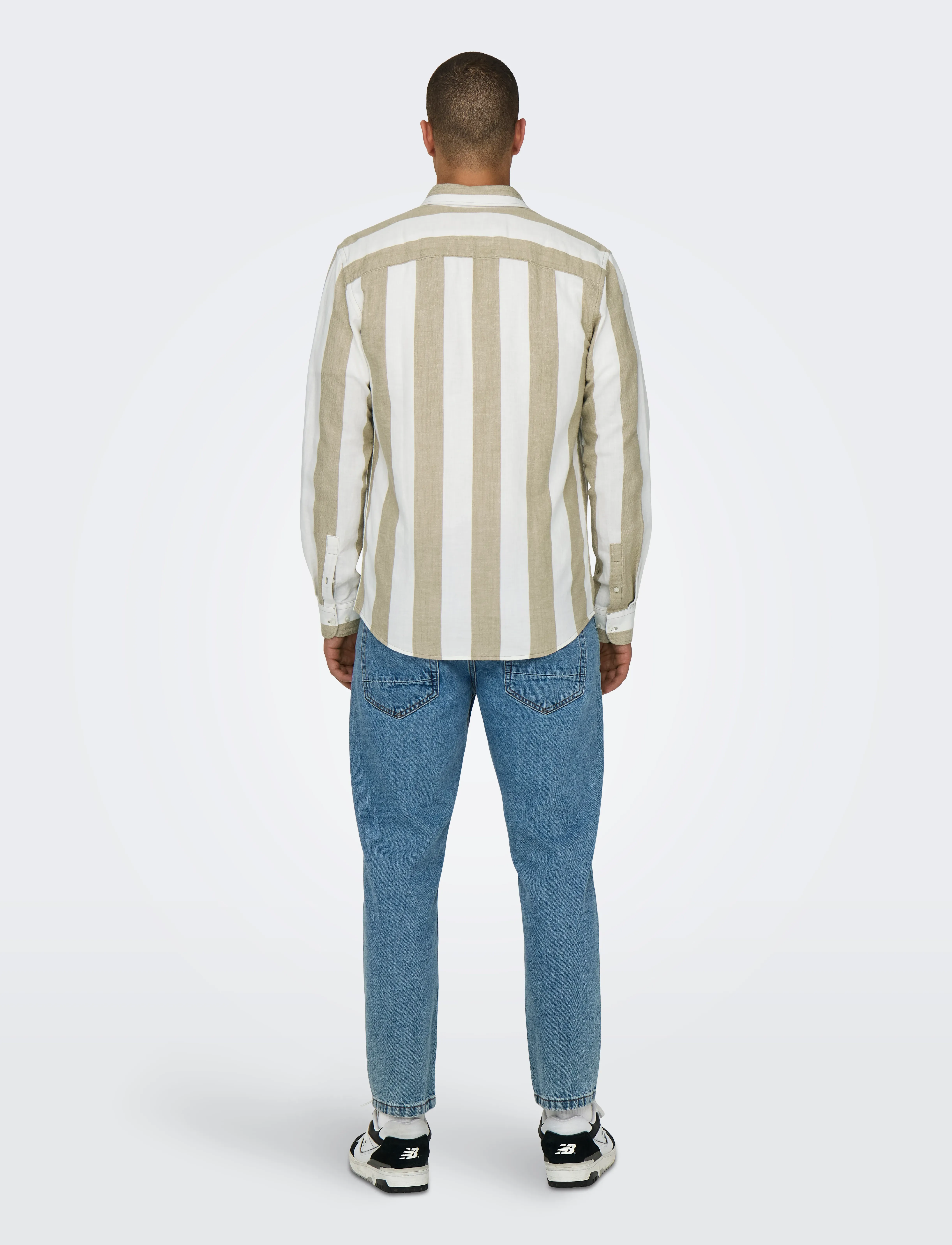 ONLY & SONS - ONSARLO SLIM LS STRIPE HRB LINEN SHIRT - hørskjorter - chinchilla - 3
