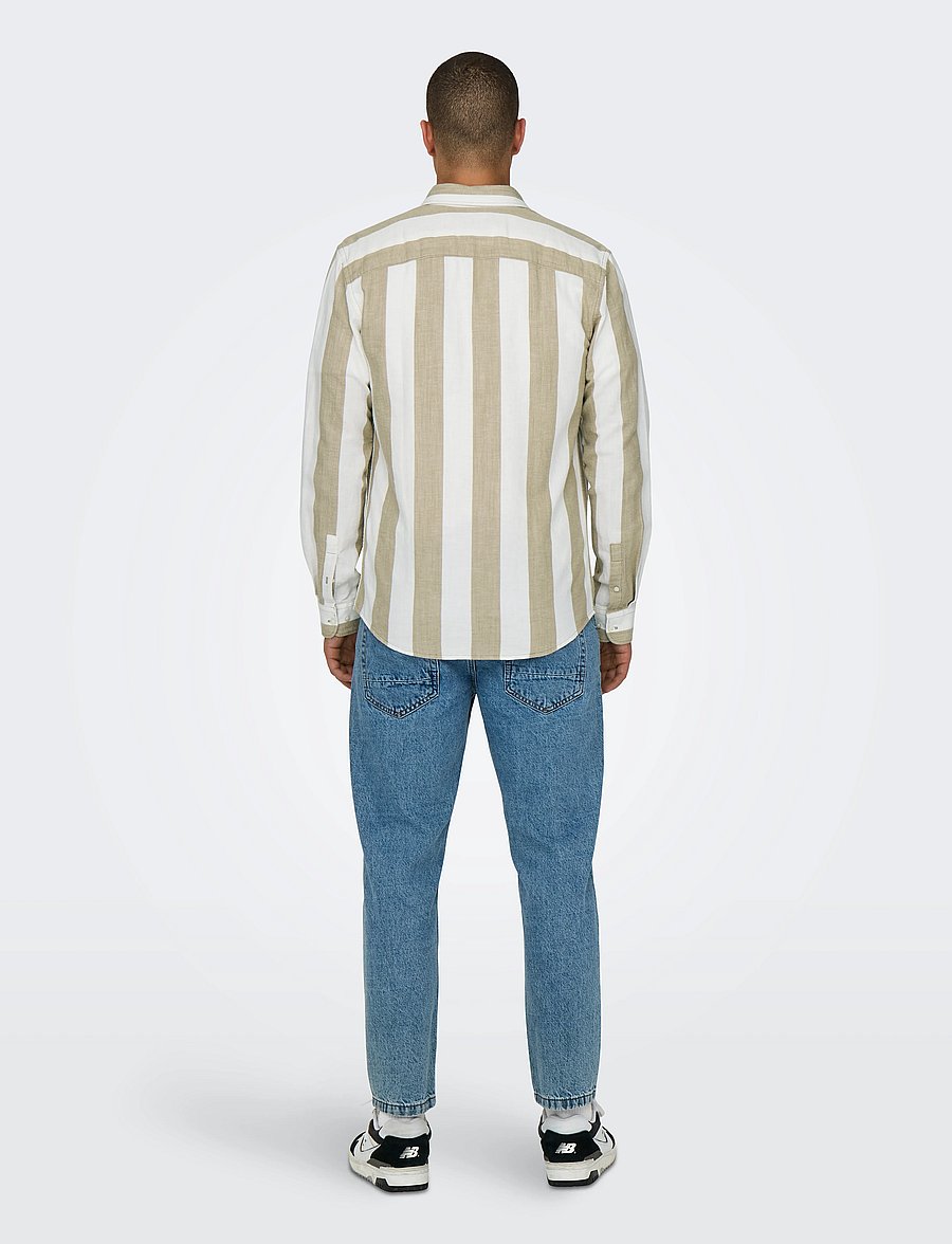 ONLY & SONS - ONSARLO SLIM LS STRIPE HRB LINEN SHIRT - hørskjorter - chinchilla - 3