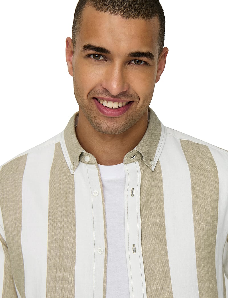 ONLY & SONS - ONSARLO SLIM LS STRIPE HRB LINEN SHIRT - linased särgid - chinchilla - 4