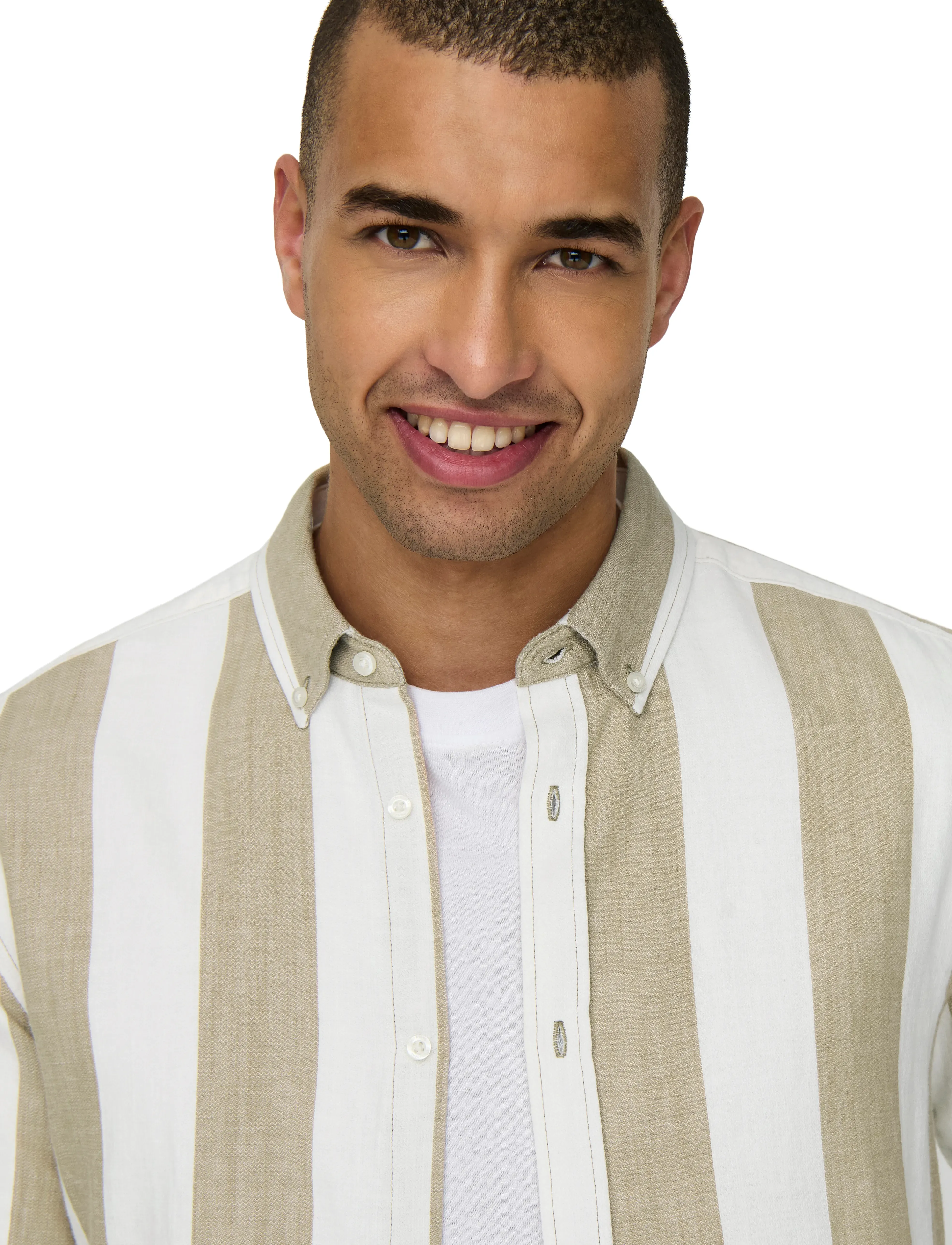 ONLY & SONS - ONSARLO SLIM LS STRIPE HRB LINEN SHIRT - hørskjorter - chinchilla - 4