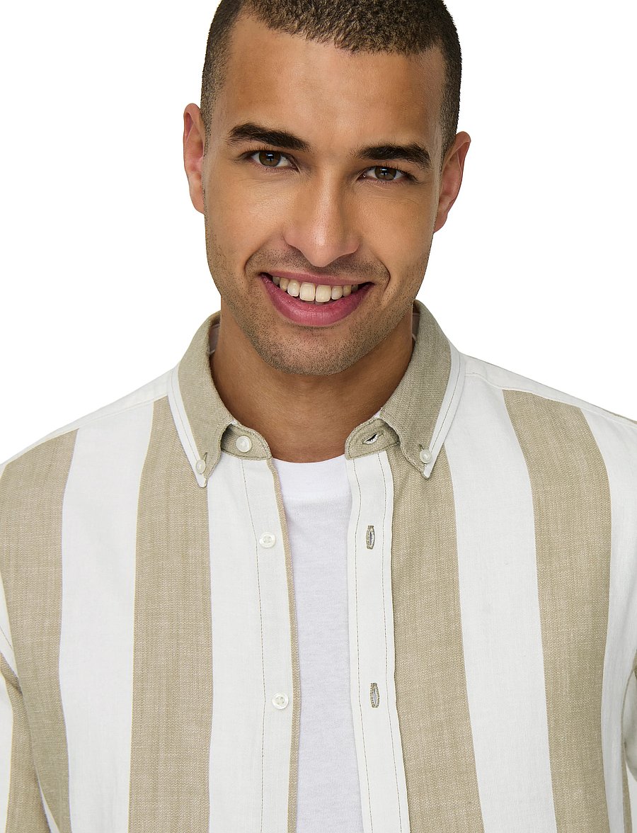 ONLY & SONS - ONSARLO SLIM LS STRIPE HRB LINEN SHIRT - hørskjorter - chinchilla - 4