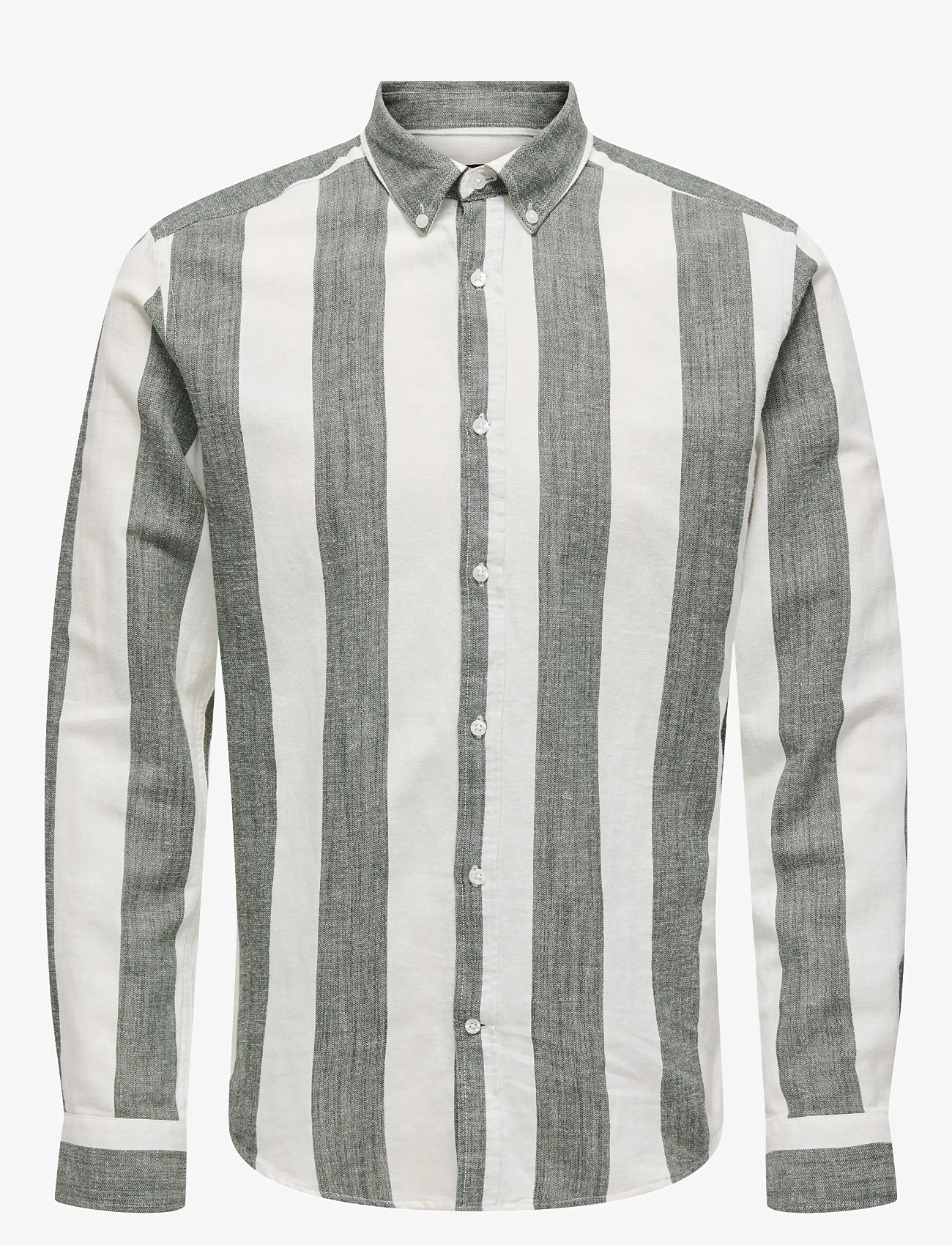 ONLY & SONS - ONSARLO SLIM LS STRIPE HRB LINEN SHIRT - linen shirts - duffel bag - 1