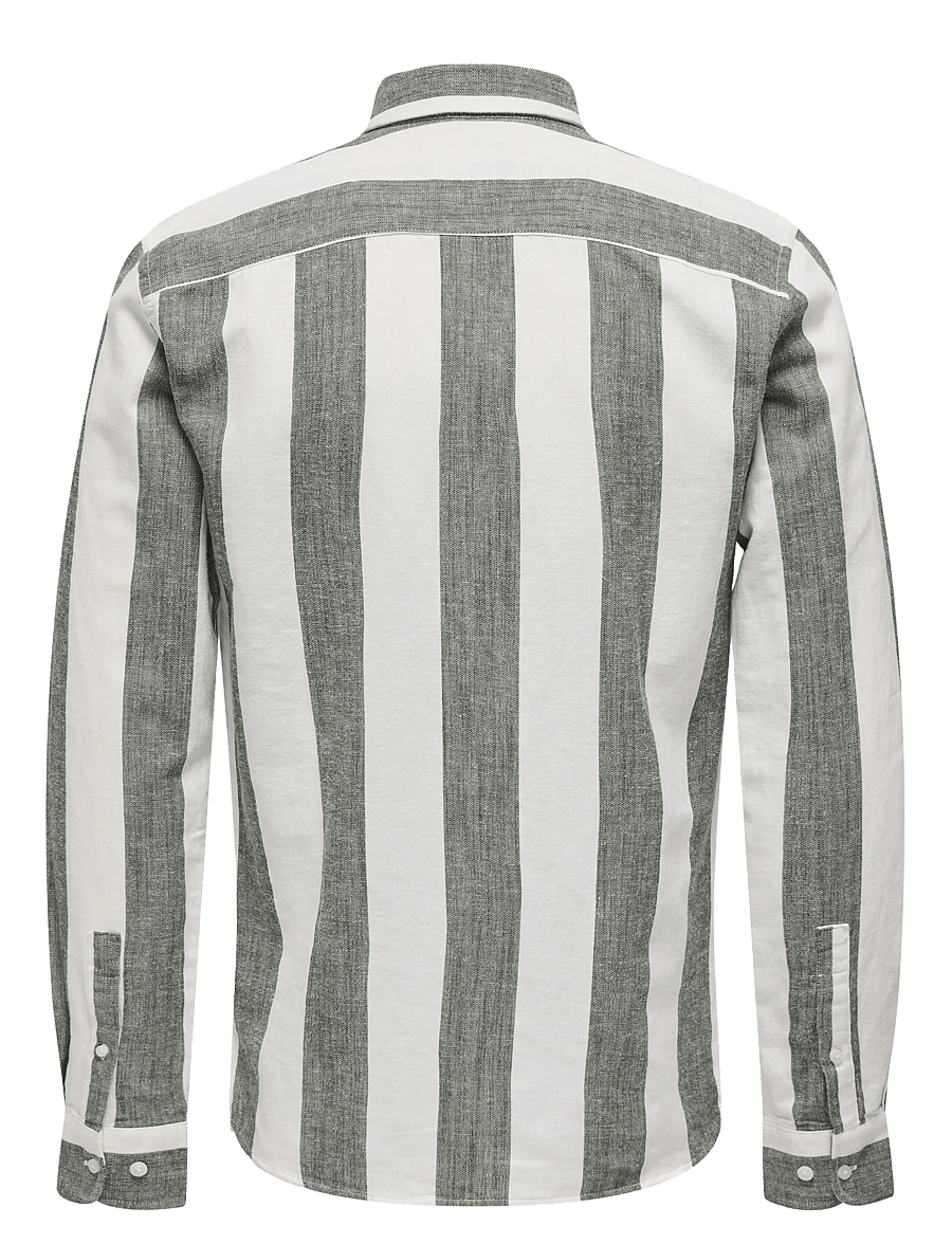 ONLY & SONS - ONSARLO SLIM LS STRIPE HRB LINEN SHIRT - hörskyrtur - duffel bag - 2