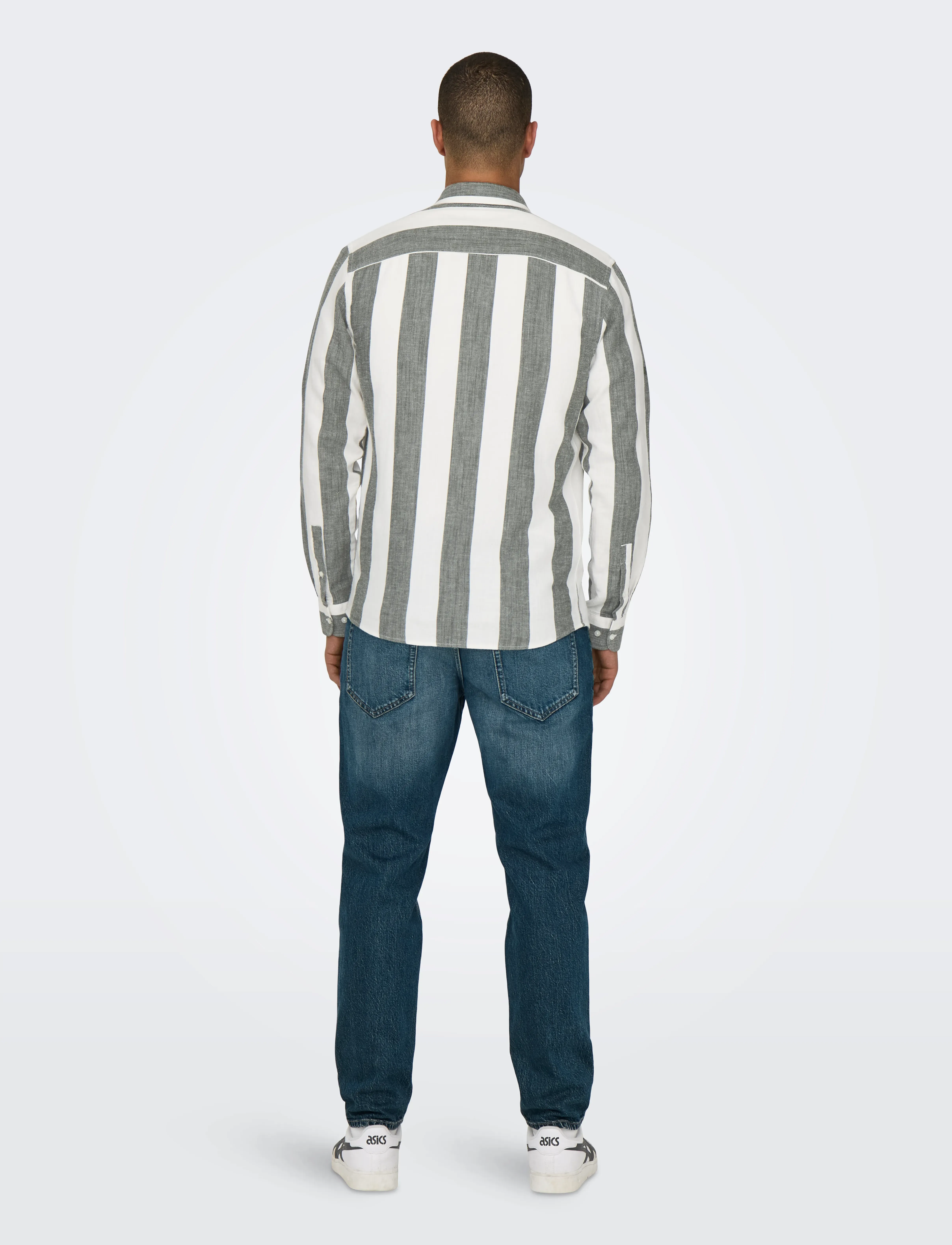 ONLY & SONS - ONSARLO SLIM LS STRIPE HRB LINEN SHIRT - hörskyrtur - duffel bag - 3