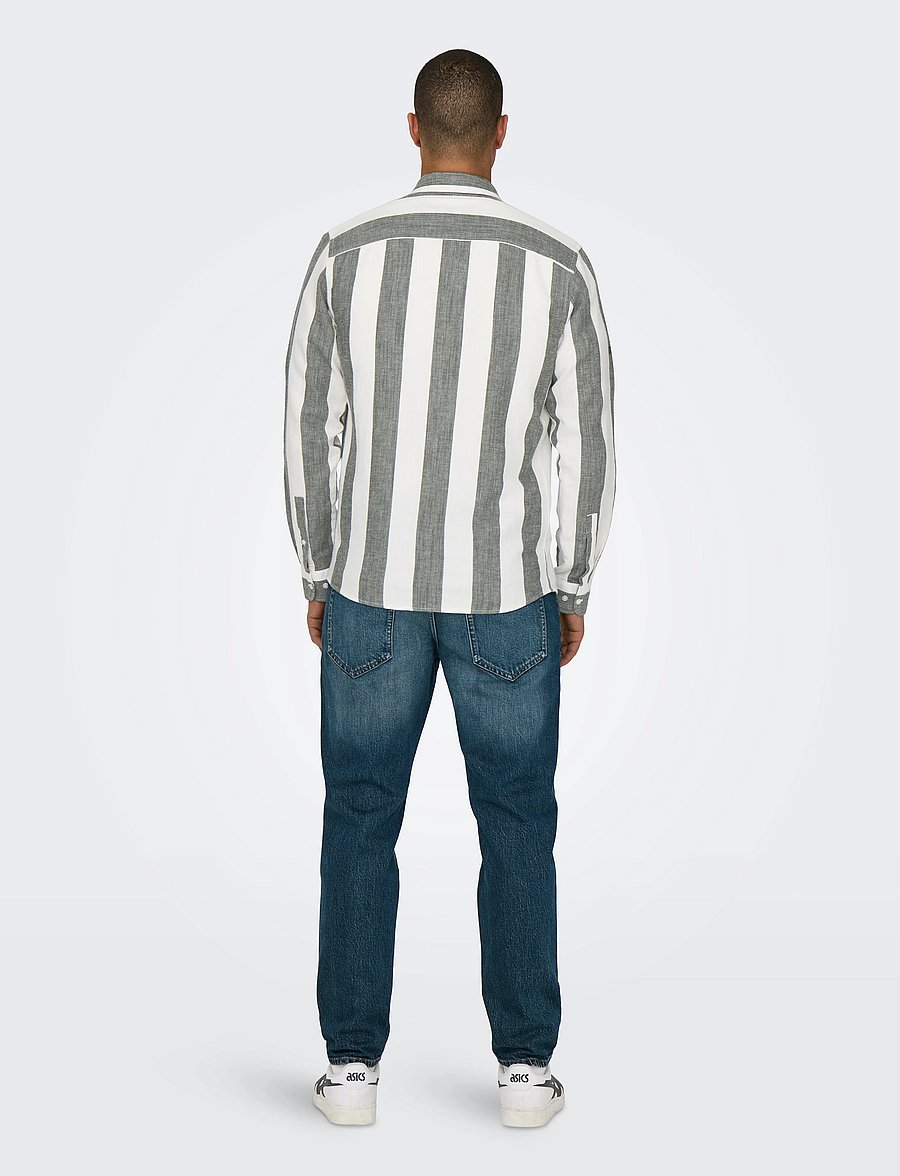 ONLY & SONS - ONSARLO SLIM LS STRIPE HRB LINEN SHIRT - hörskyrtur - duffel bag - 3