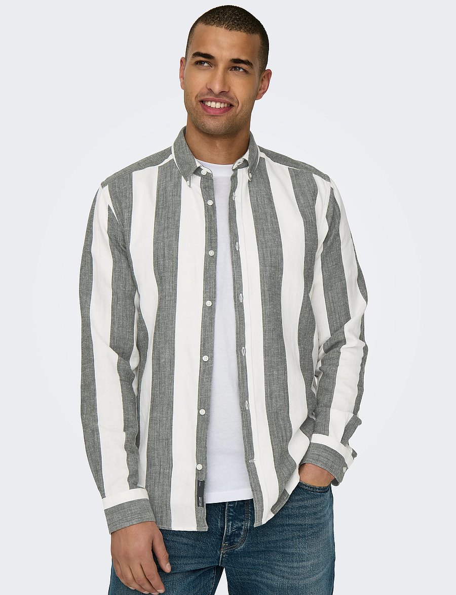 ONLY & SONS - ONSARLO SLIM LS STRIPE HRB LINEN SHIRT - hörskyrtur - duffel bag - 4