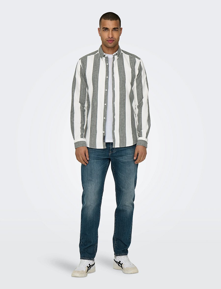 ONLY & SONS - ONSARLO SLIM LS STRIPE HRB LINEN SHIRT - hörskyrtur - duffel bag - 5