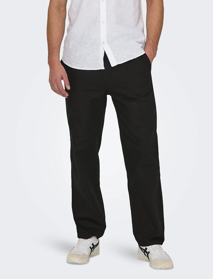 ONLY & SONS - ONSSINUS LOOSE 0007 COT LIN PANT NOOS - lininės kelnės - black - 0