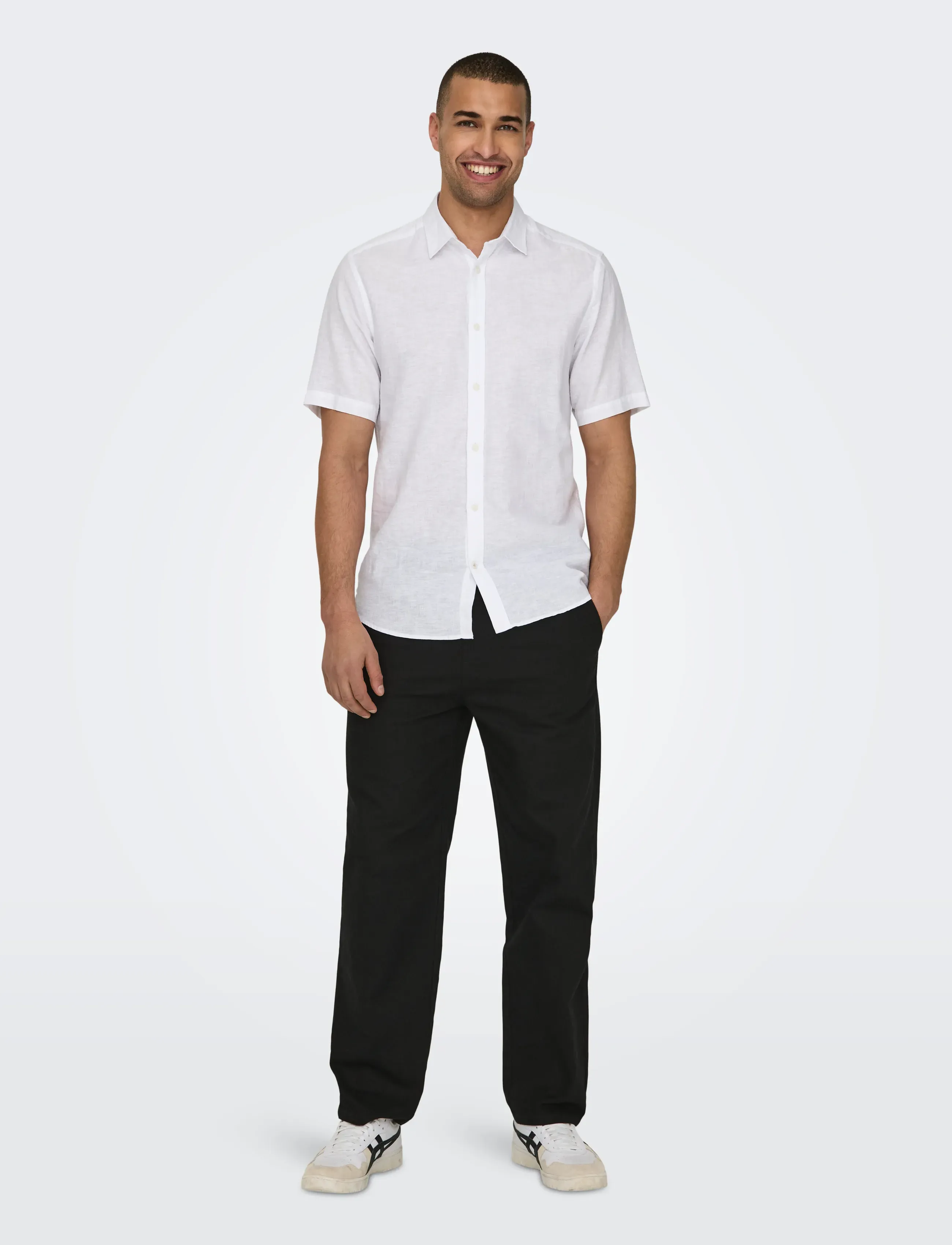 ONLY & SONS - ONSSINUS LOOSE 0007 COT LIN PANT NOOS - lininės kelnės - black - 4