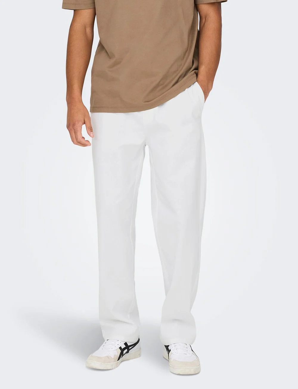 ONLY & SONS - ONSSINUS LOOSE 0007 COT LIN PANT NOOS - hørbukser - bright white - 0