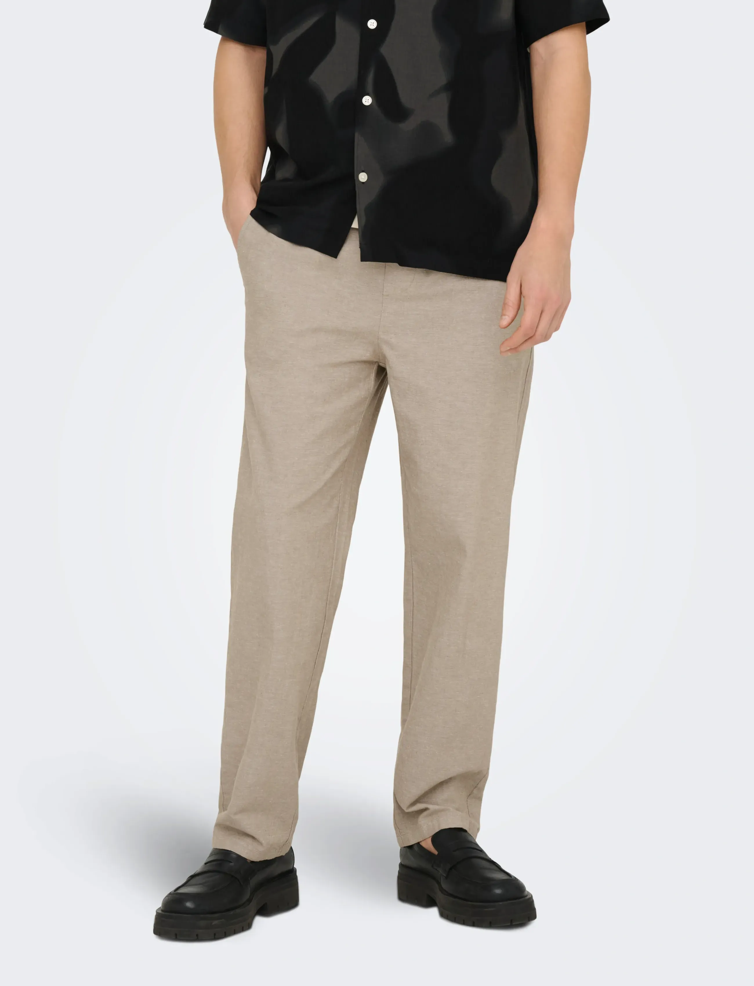 ONLY & SONS ONSSINUS LOOSE 0007 COT LIN PANT NOOS - ONLY & SONS - CORIANDER / beige