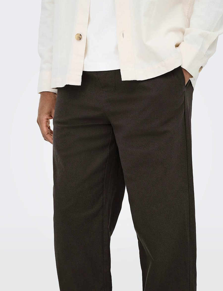 ONLY & SONS - ONSSINUS LOOSE 0007 COT LIN PANT NOOS - hørbukser - demitasse - 5