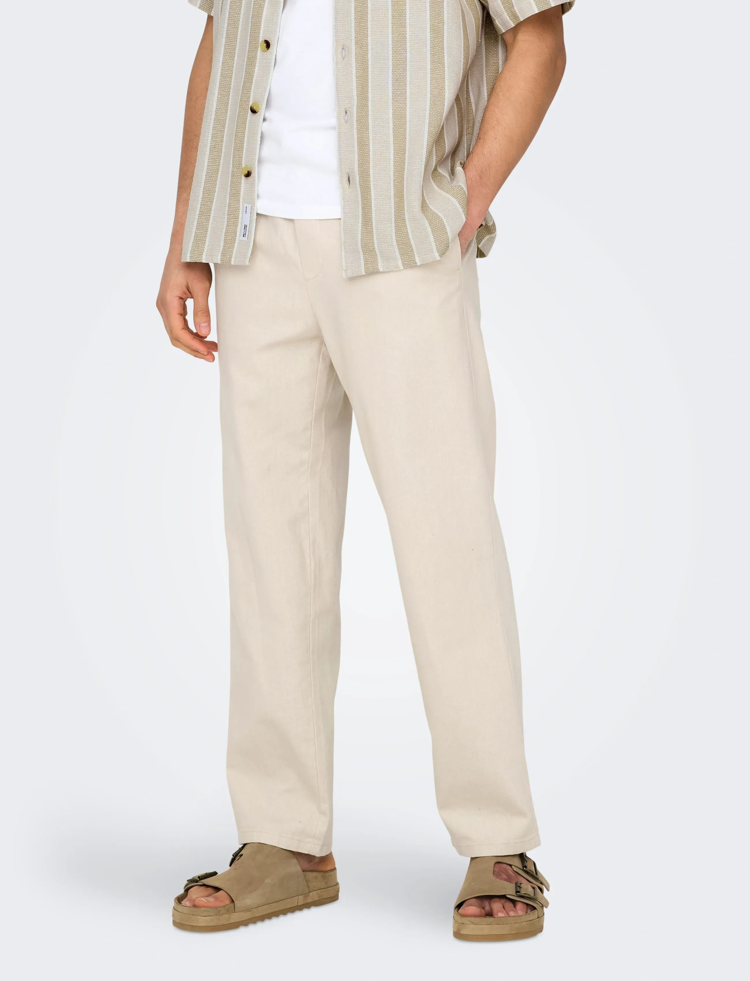 ONLY & SONS ONSSINUS LOOSE 0007 COT LIN PANT NOOS - Bikses - SILVER LINING / cream