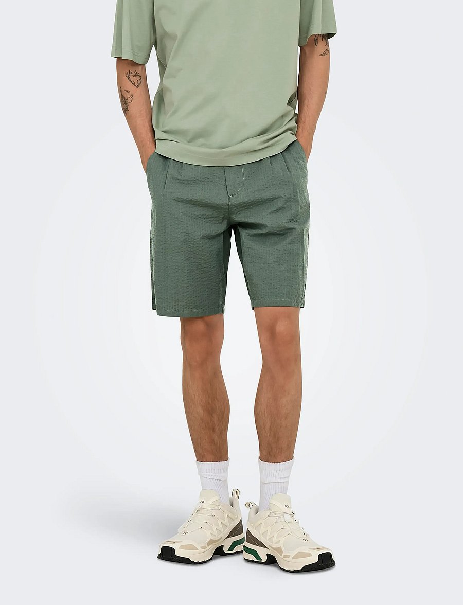 ONLY & SONS - ONSLEO LIFE 0009 SEERSUCKER SHORTS NOOS - freizeitshorts - castor gray - 0