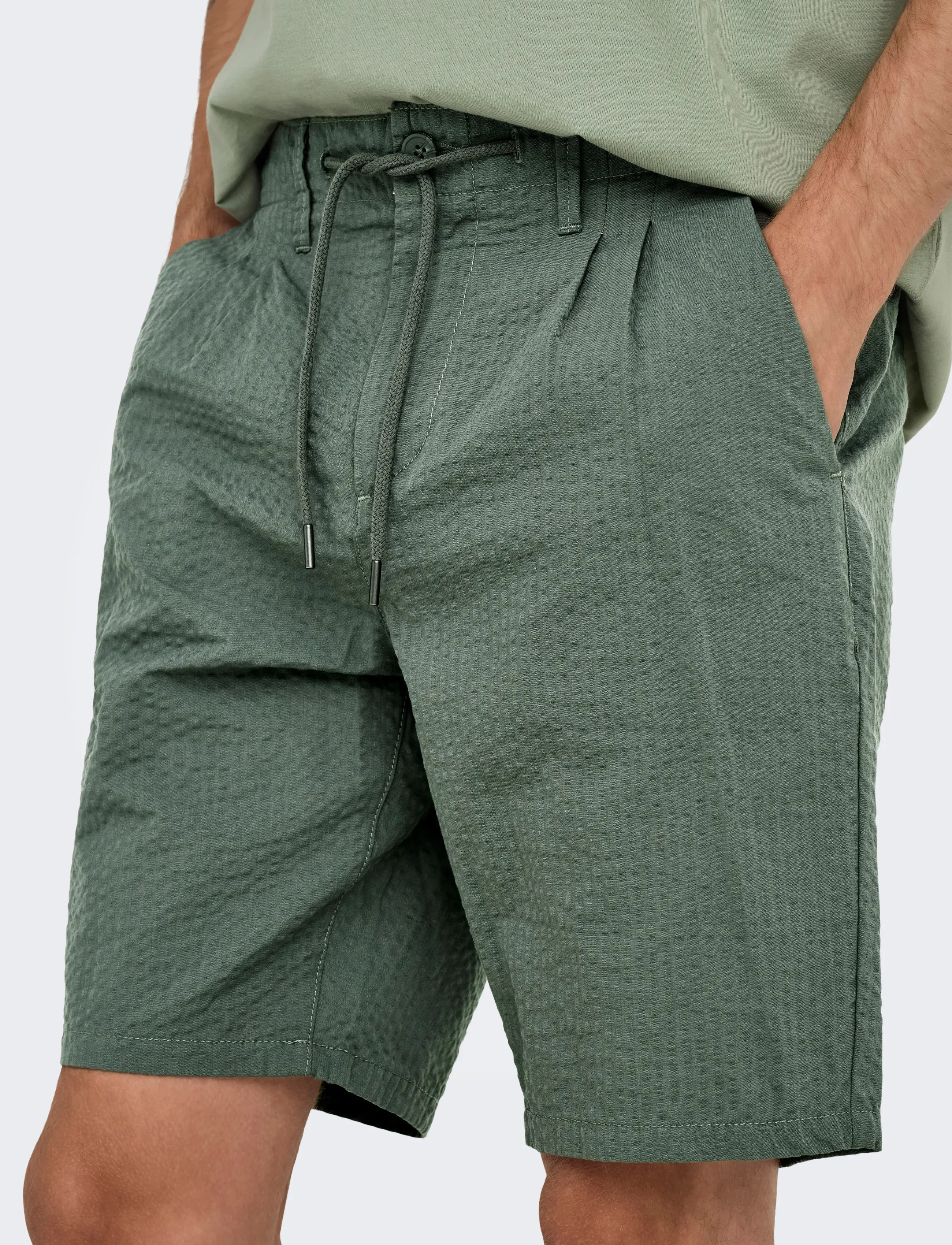 ONLY & SONS - ONSLEO LIFE 0009 SEERSUCKER SHORTS NOOS - hversdagsstuttbuxur - castor gray - 4